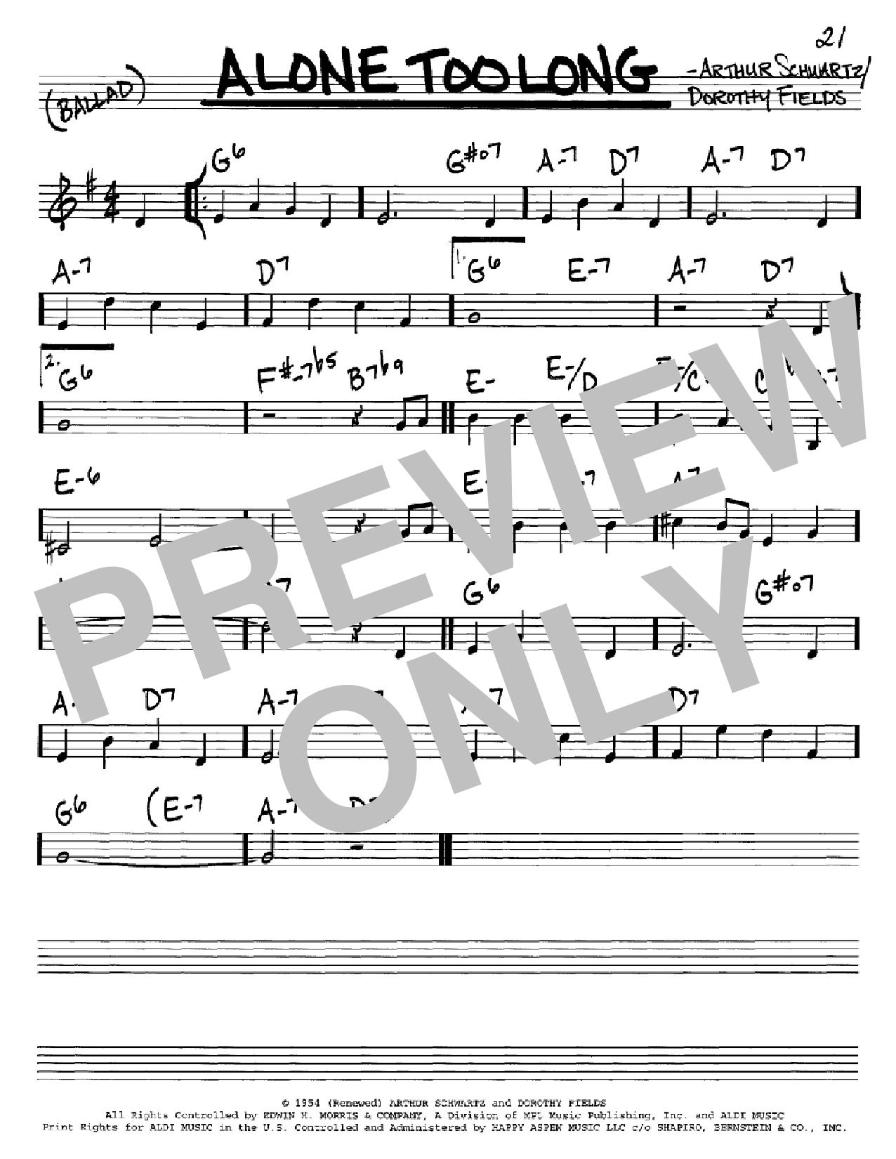 Download Nat King Cole Alone Too Long Sheet Music and learn how to play Real Book - Melody & Chords - C Instruments PDF digital score in minutes