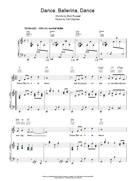 Download Nat King Cole Dance, Ballerina, Dance Sheet Music and learn how to play Piano, Vocal & Guitar (Right-Hand Melody) PDF digital score in minutes