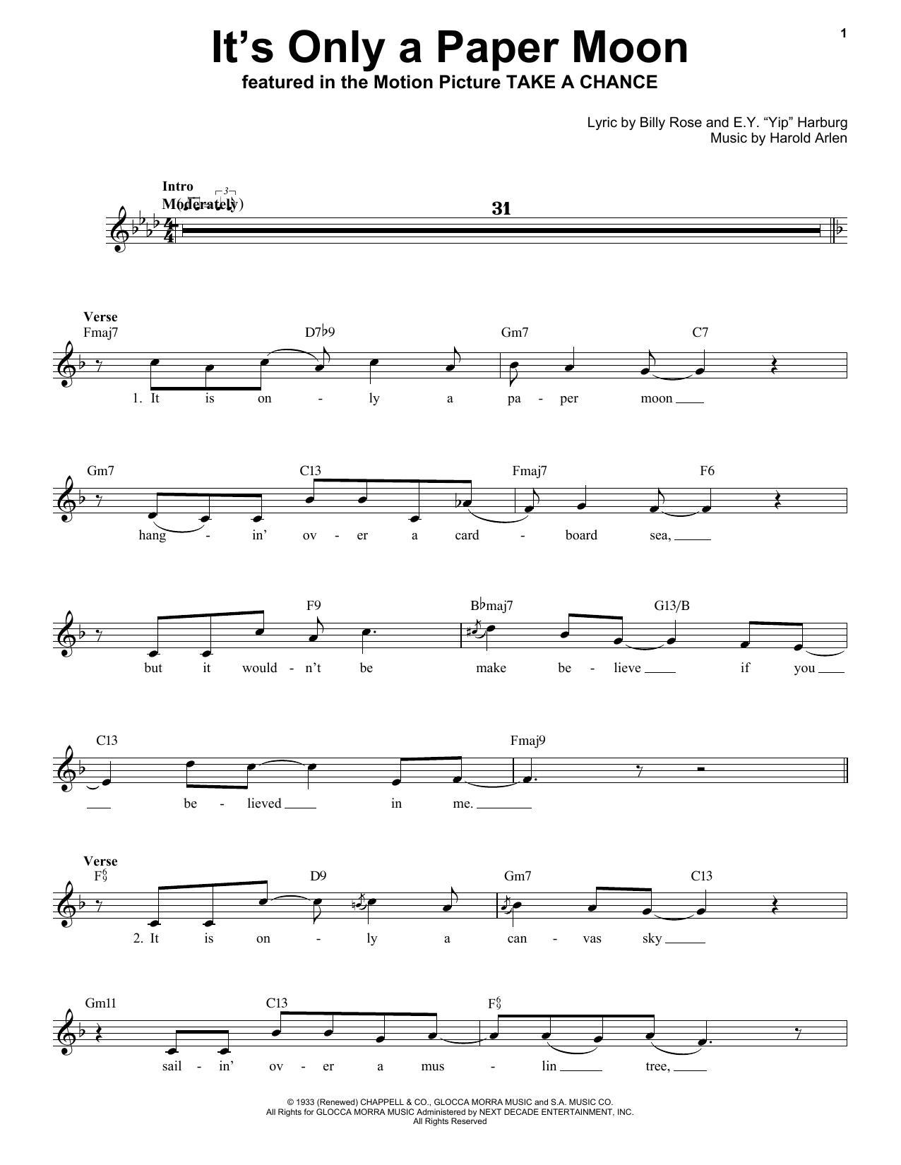 Download Nat King Cole It's Only A Paper Moon Sheet Music and learn how to play Voice PDF digital score in minutes