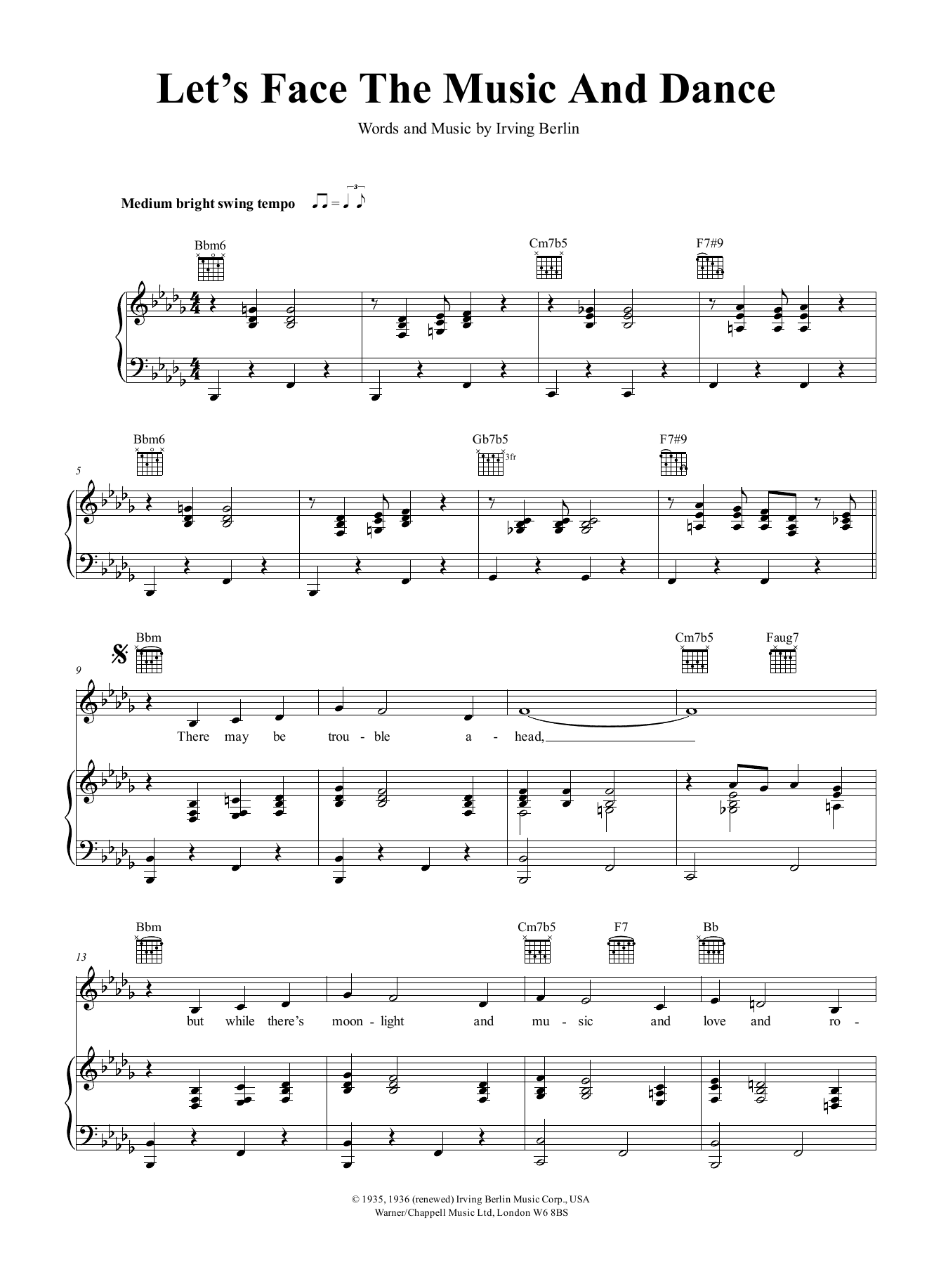 Download Nat King Cole Let's Face The Music And Dance Sheet Music and learn how to play Piano, Vocal & Guitar (Right-Hand Melody) PDF digital score in minutes