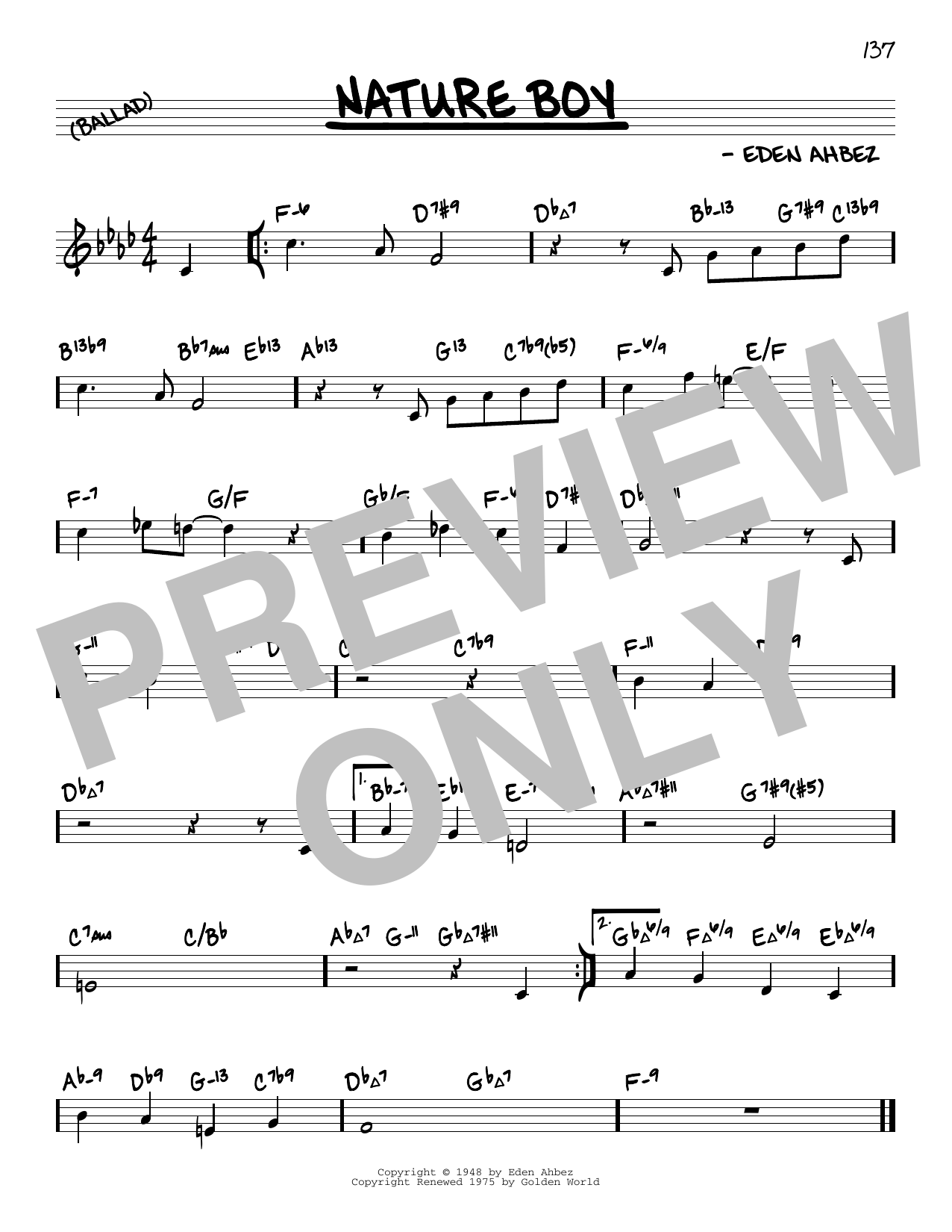 Download Nat King Cole Nature Boy (arr. David Hazeltine) Sheet Music and learn how to play Real Book – Enhanced Chords PDF digital score in minutes