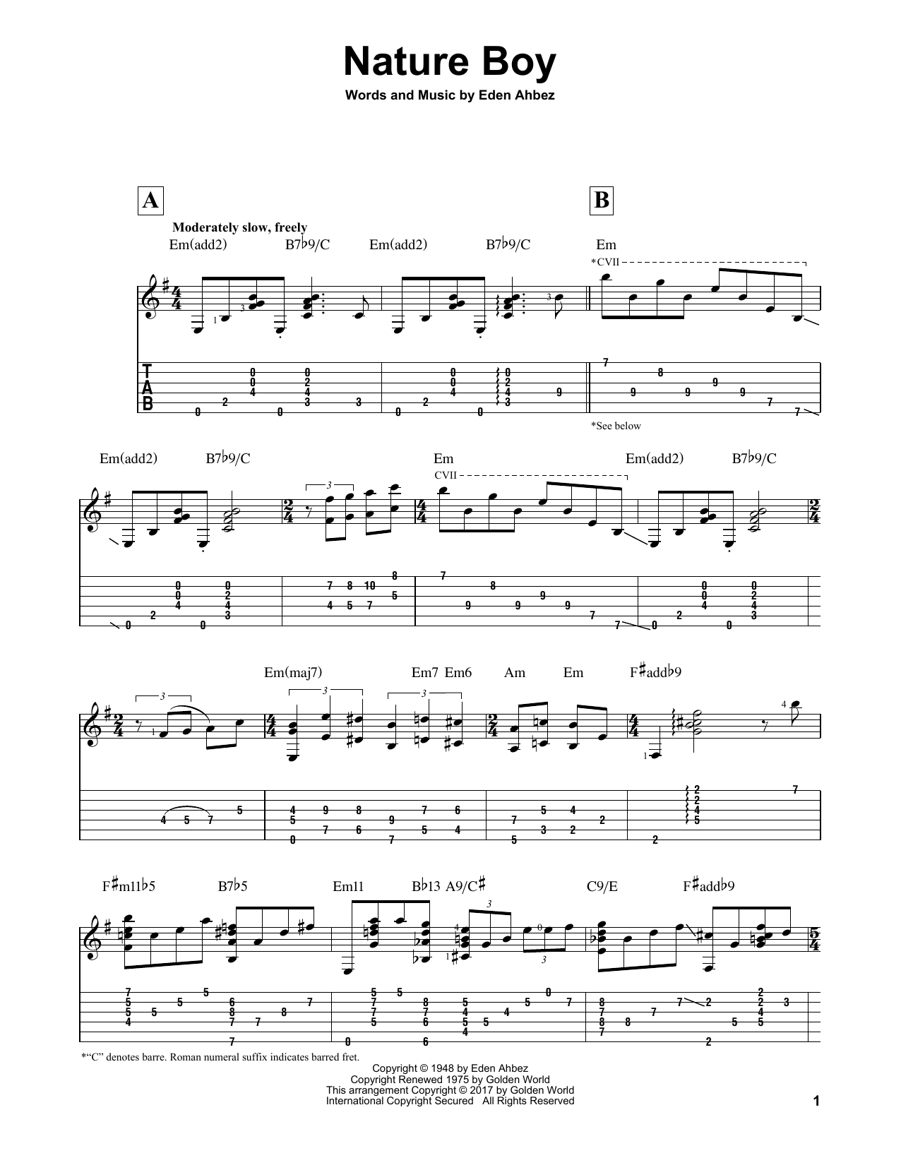 Download Nat King Cole Nature Boy (arr. Matt Otten) Sheet Music and learn how to play Solo Guitar PDF digital score in minutes