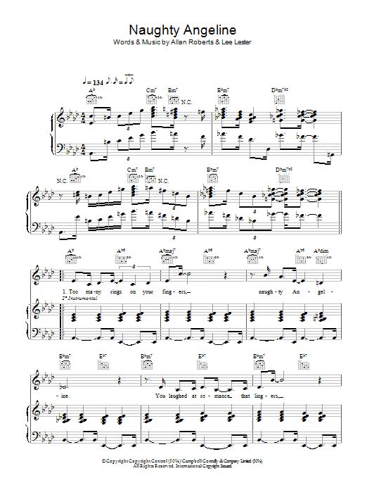 Download Nat King Cole Naughty Angeline Sheet Music and learn how to play Piano, Vocal & Guitar PDF digital score in minutes