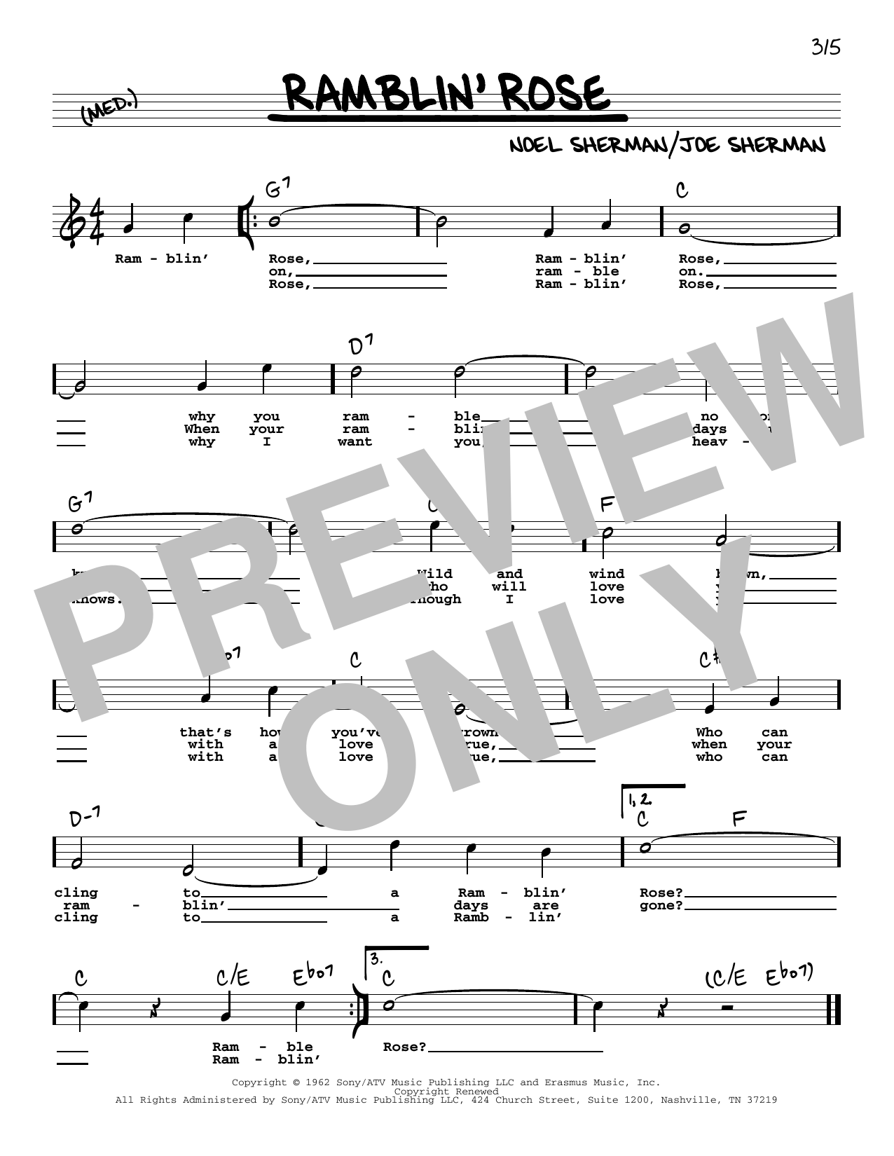 Download Nat King Cole Ramblin' Rose (High Voice) Sheet Music and learn how to play Real Book – Melody, Lyrics & Chords PDF digital score in minutes