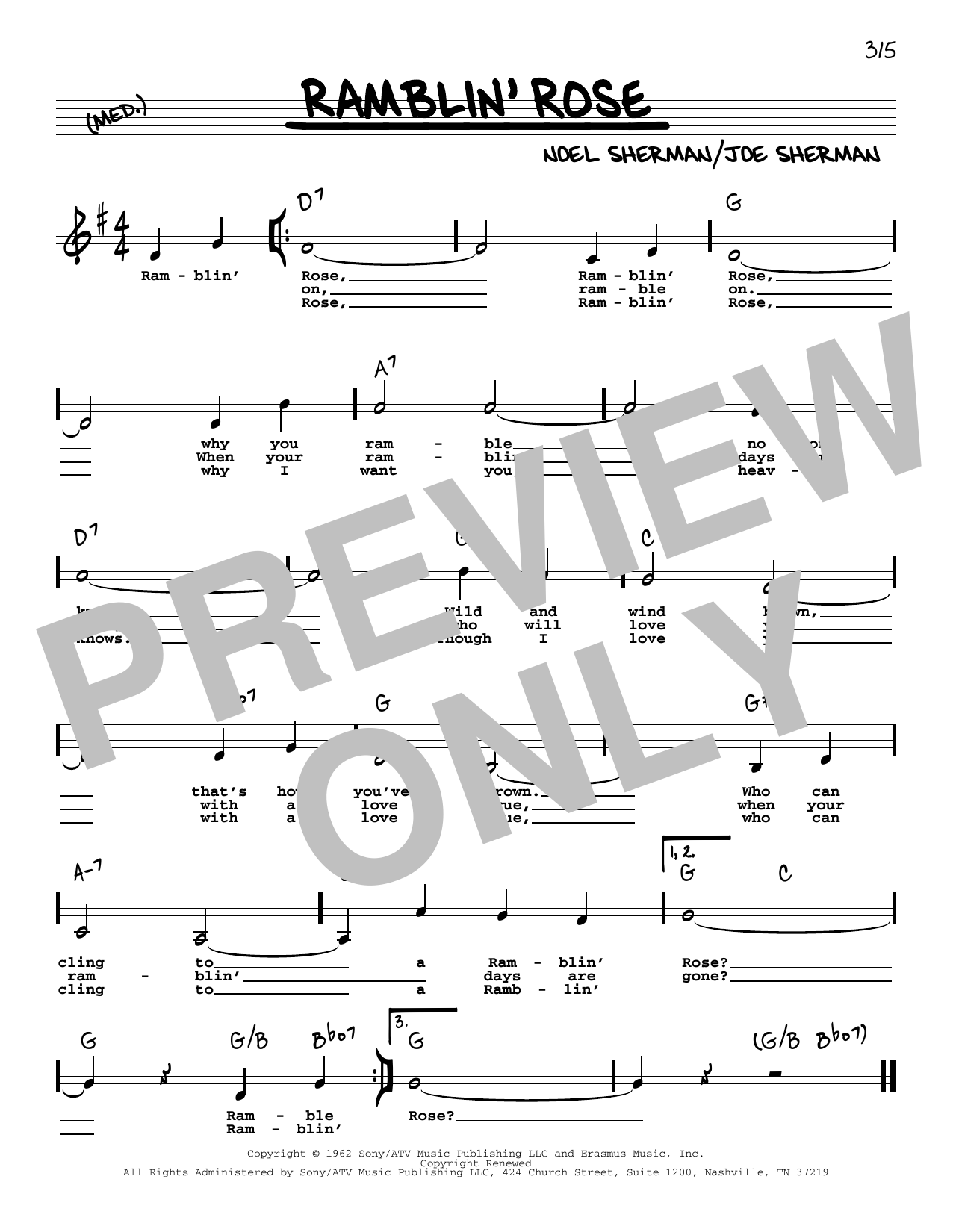 Download Nat King Cole Ramblin' Rose (Low Voice) Sheet Music and learn how to play Real Book – Melody, Lyrics & Chords PDF digital score in minutes