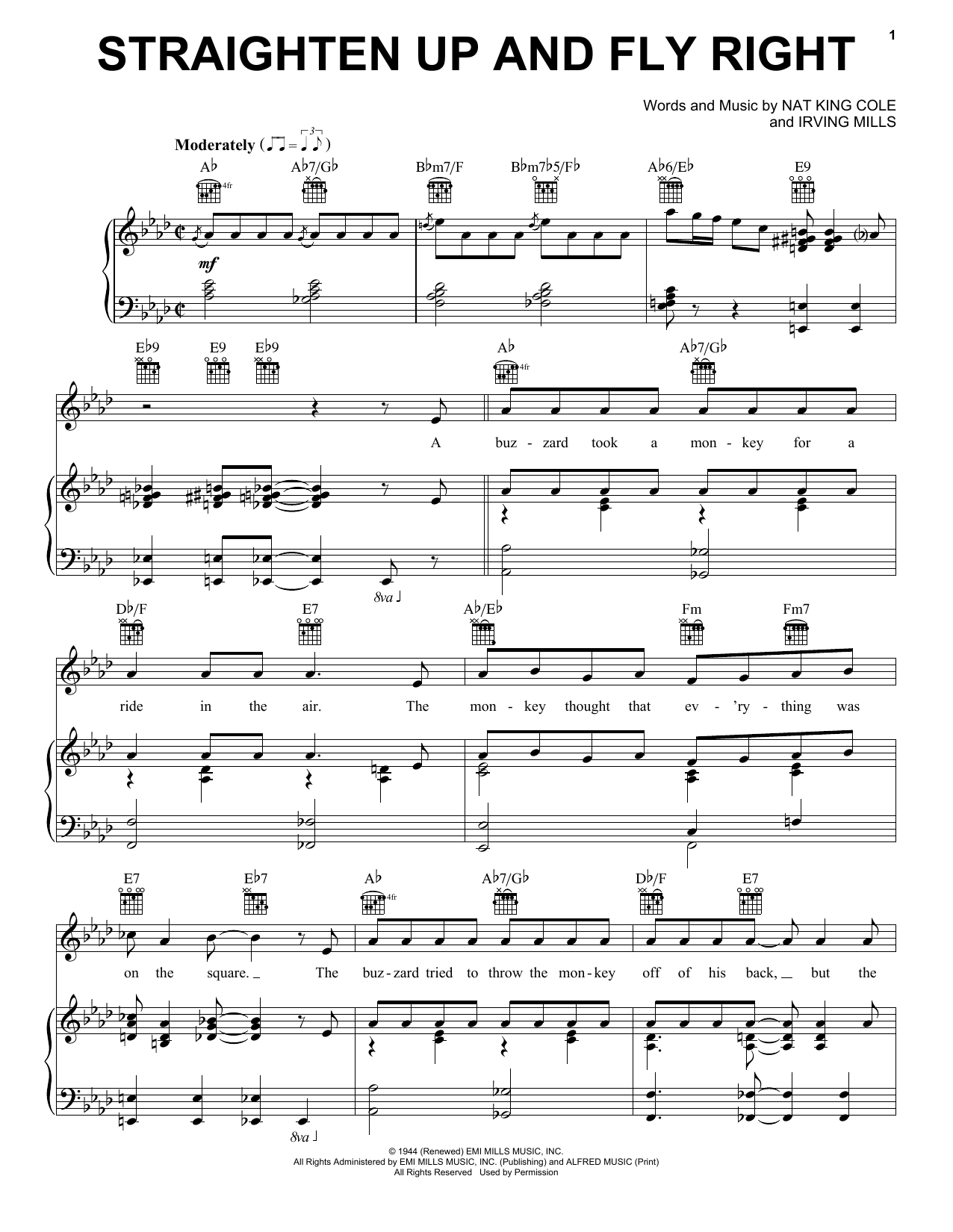 Download Nat King Cole Straighten Up And Fly Right Sheet Music and learn how to play Real Book – Melody & Chords PDF digital score in minutes