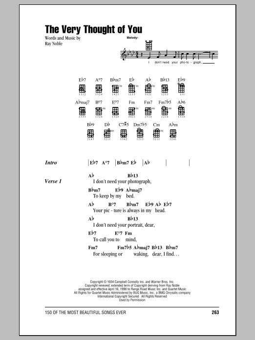 Download Nat King Cole The Very Thought Of You Sheet Music and learn how to play Ukulele with strumming patterns PDF digital score in minutes