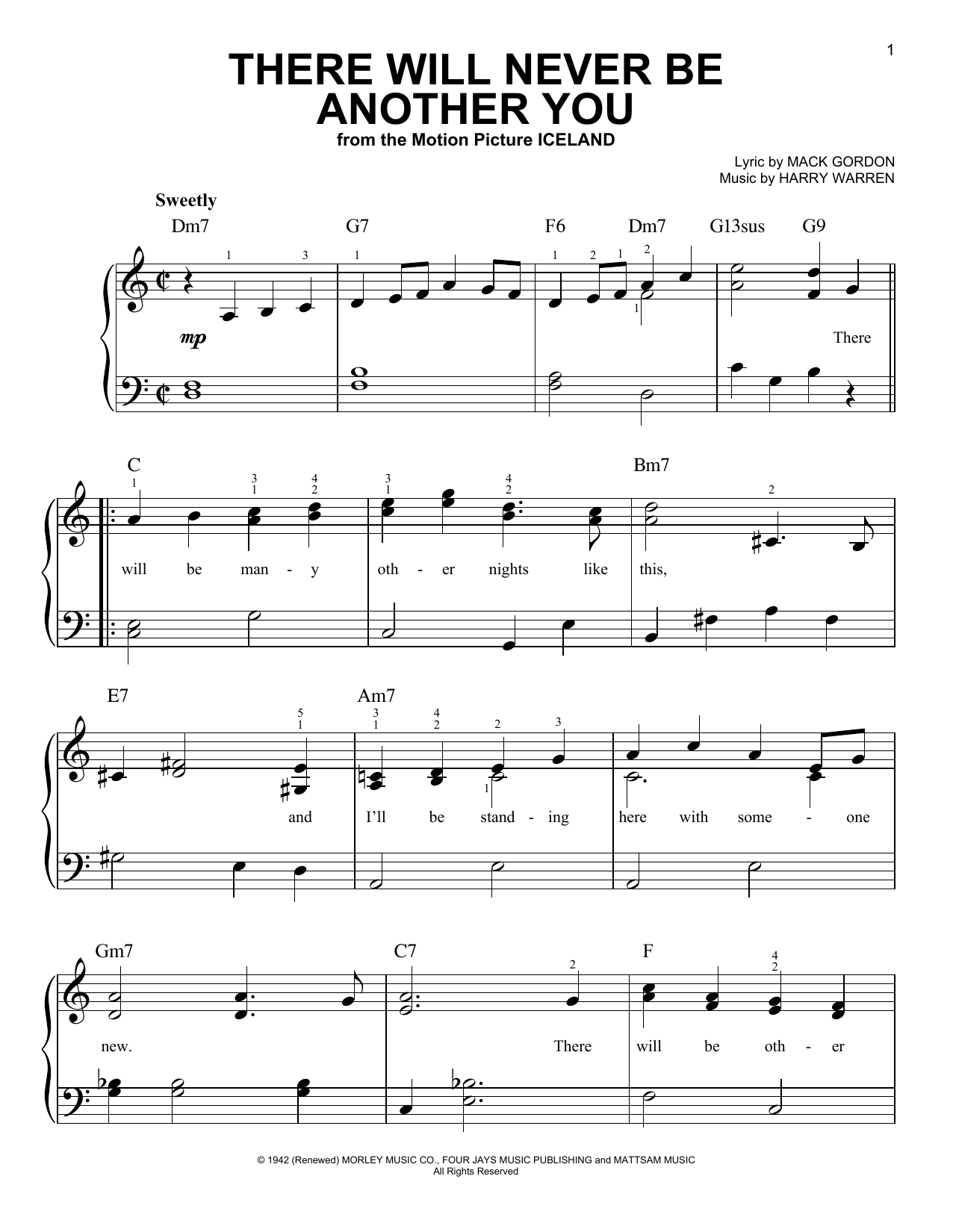 Download Nat King Cole There Will Never Be Another You Sheet Music and learn how to play Easy Piano PDF digital score in minutes