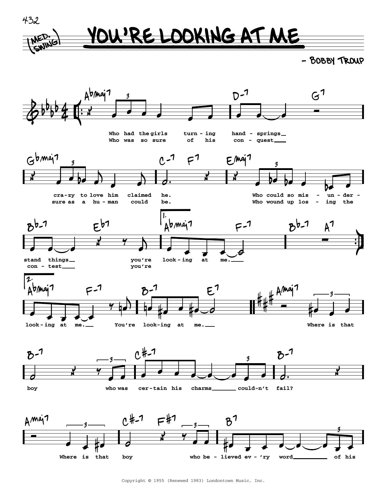 Download Nat King Cole You're Looking At Me (Low Voice) Sheet Music and learn how to play Real Book – Melody, Lyrics & Chords PDF digital score in minutes
