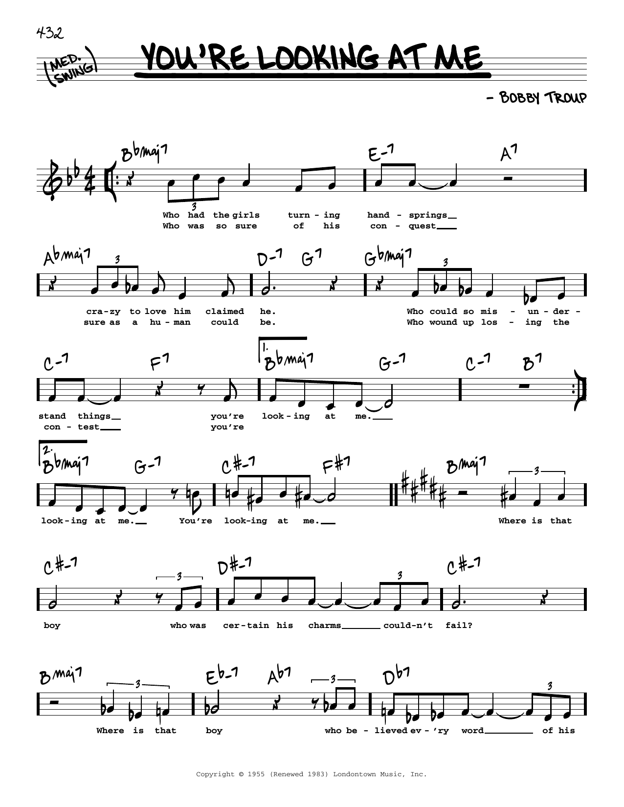 Download Nat King Cole You're Looking At Me Sheet Music and learn how to play Real Book – Melody, Lyrics & Chords PDF digital score in minutes