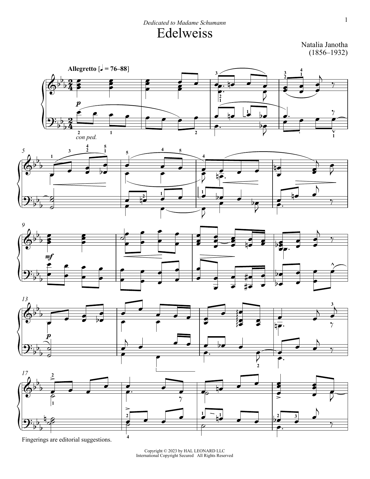 Download Natalia Jonatha Edelweiss Sheet Music and learn how to play Piano Solo PDF digital score in minutes