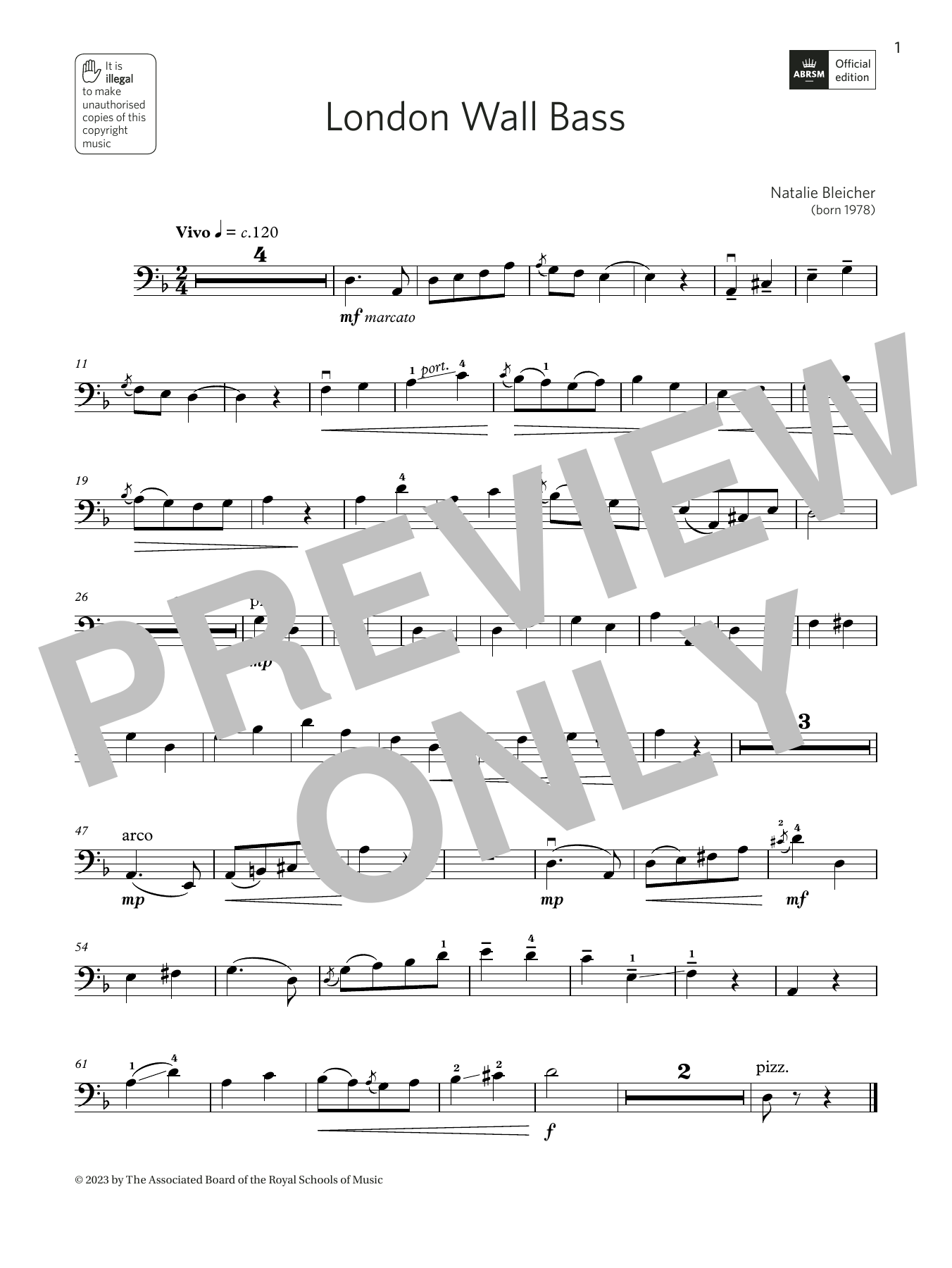 Download Natalie Bleicher London Wall Bass (Grade 4, C12, from the ABRSM Double Bass Syllabus from 2024) Sheet Music and learn how to play String Bass Solo PDF digital score in minutes