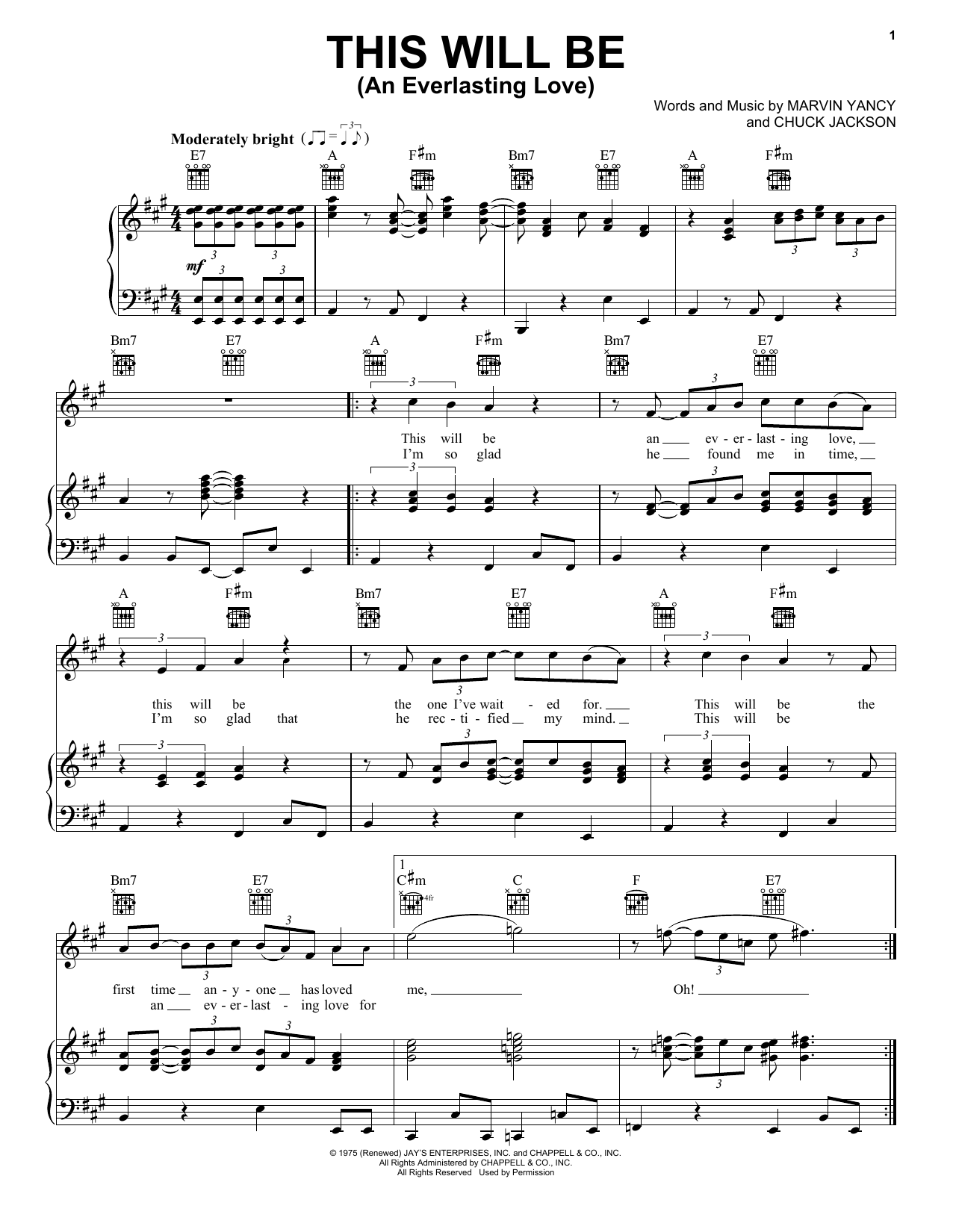 Download Natalie Cole This Will Be (An Everlasting Love) Sheet Music and learn how to play Melody Line, Lyrics & Chords PDF digital score in minutes