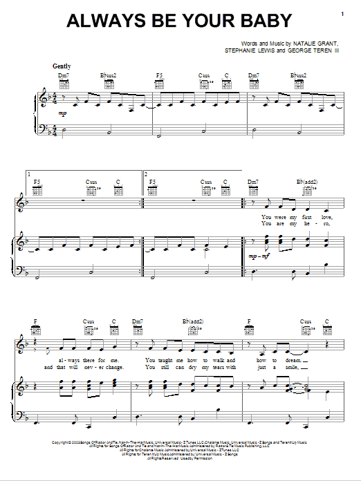 Download Natalie Grant Always Be Your Baby Sheet Music and learn how to play Piano, Vocal & Guitar (Right-Hand Melody) PDF digital score in minutes