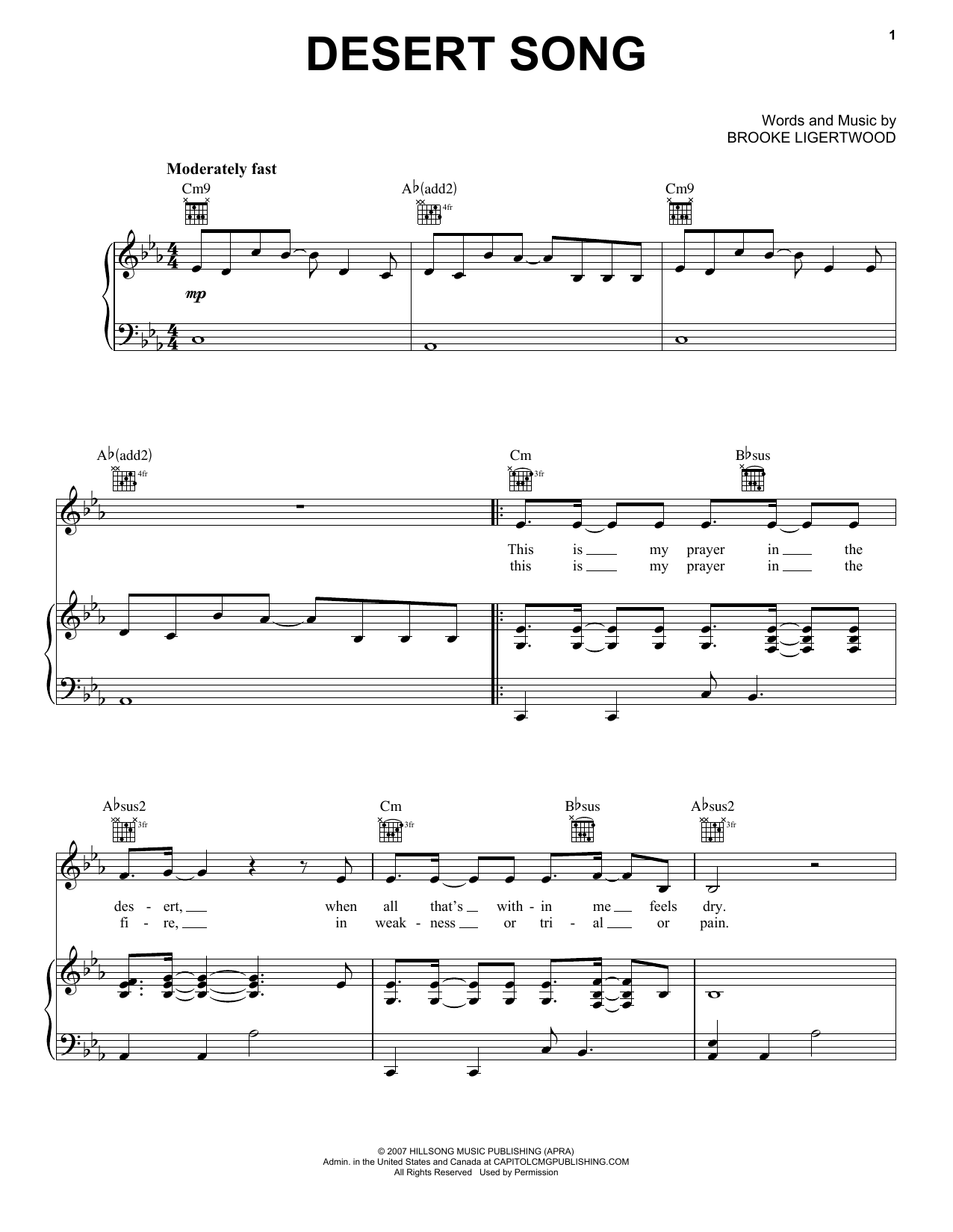 Download Natalie Grant Desert Song Sheet Music and learn how to play Piano, Vocal & Guitar (Right-Hand Melody) PDF digital score in minutes