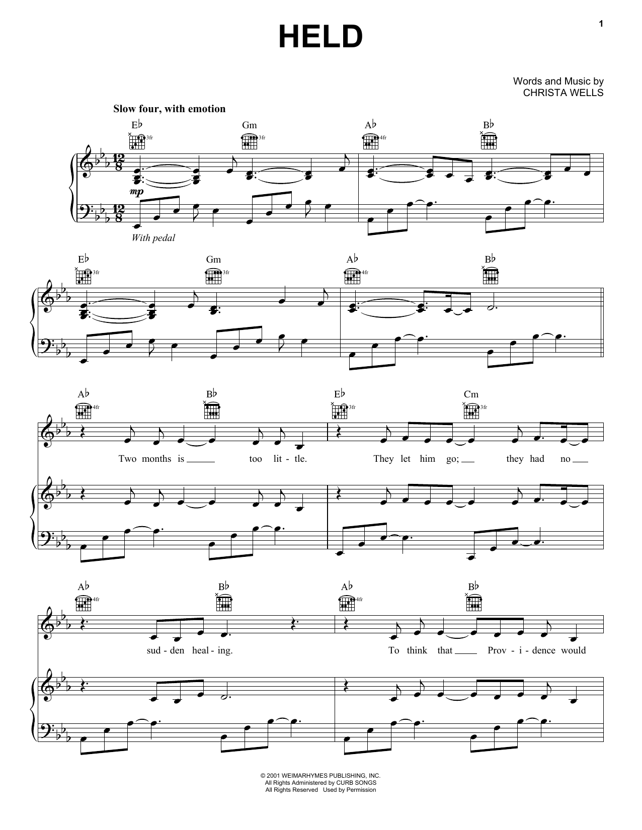 Download Natalie Grant Held Sheet Music and learn how to play Piano, Vocal & Guitar (Right-Hand Melody) PDF digital score in minutes