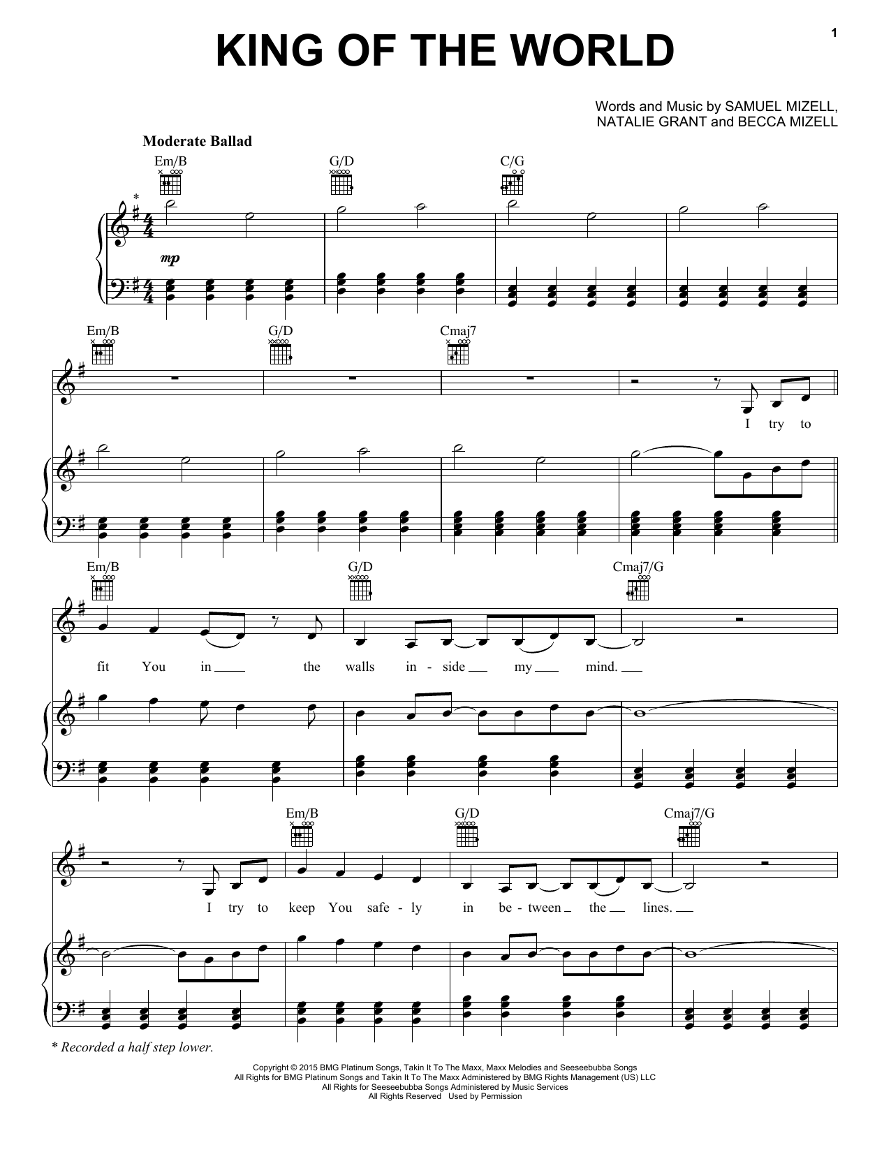 Download Natalie Grant King Of The World Sheet Music and learn how to play Piano, Vocal & Guitar (Right-Hand Melody) PDF digital score in minutes