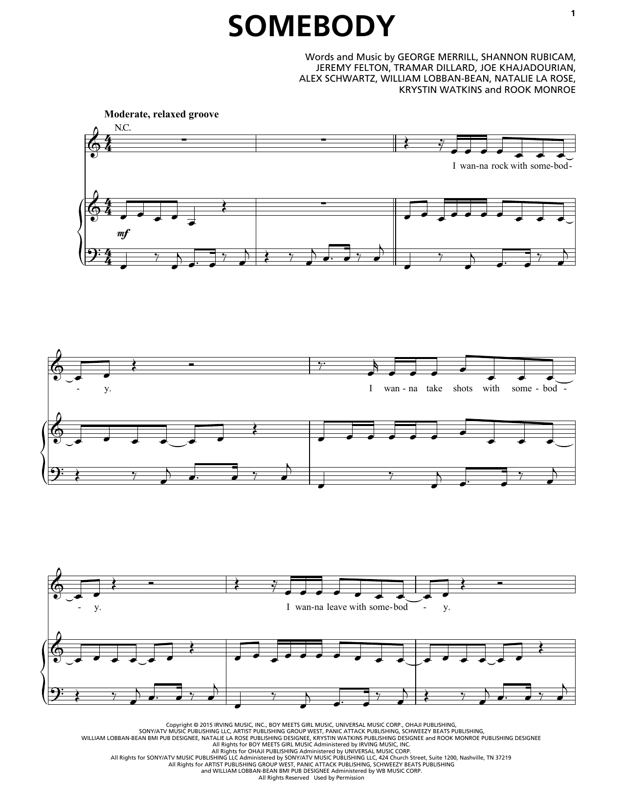 Download Natalie La Rose feat. Jeremih Somebody Sheet Music and learn how to play Piano, Vocal & Guitar (Right-Hand Melody) PDF digital score in minutes