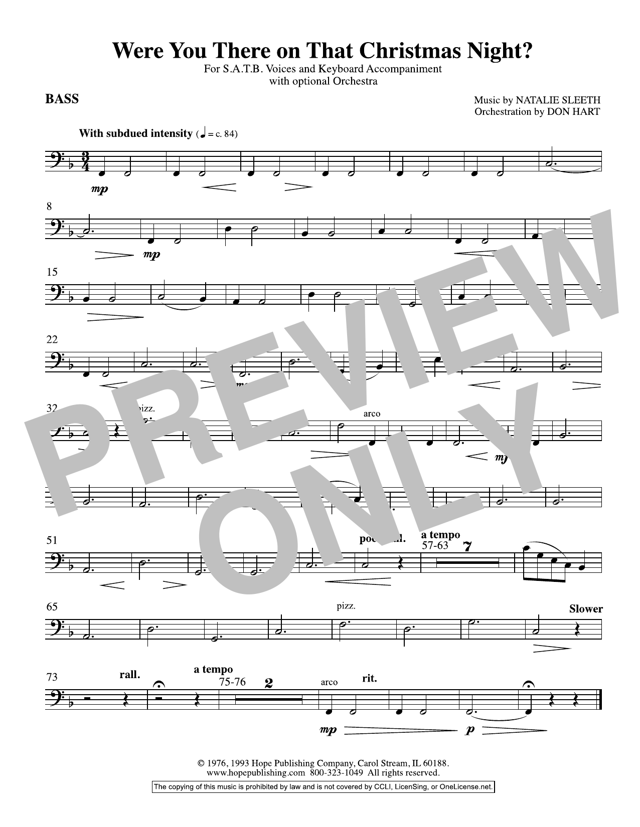Download NATALIE SLEETH Were You There On That Christmas Night? (arr. Don Hart) - Bass Sheet Music and learn how to play Choir Instrumental Pak PDF digital score in minutes