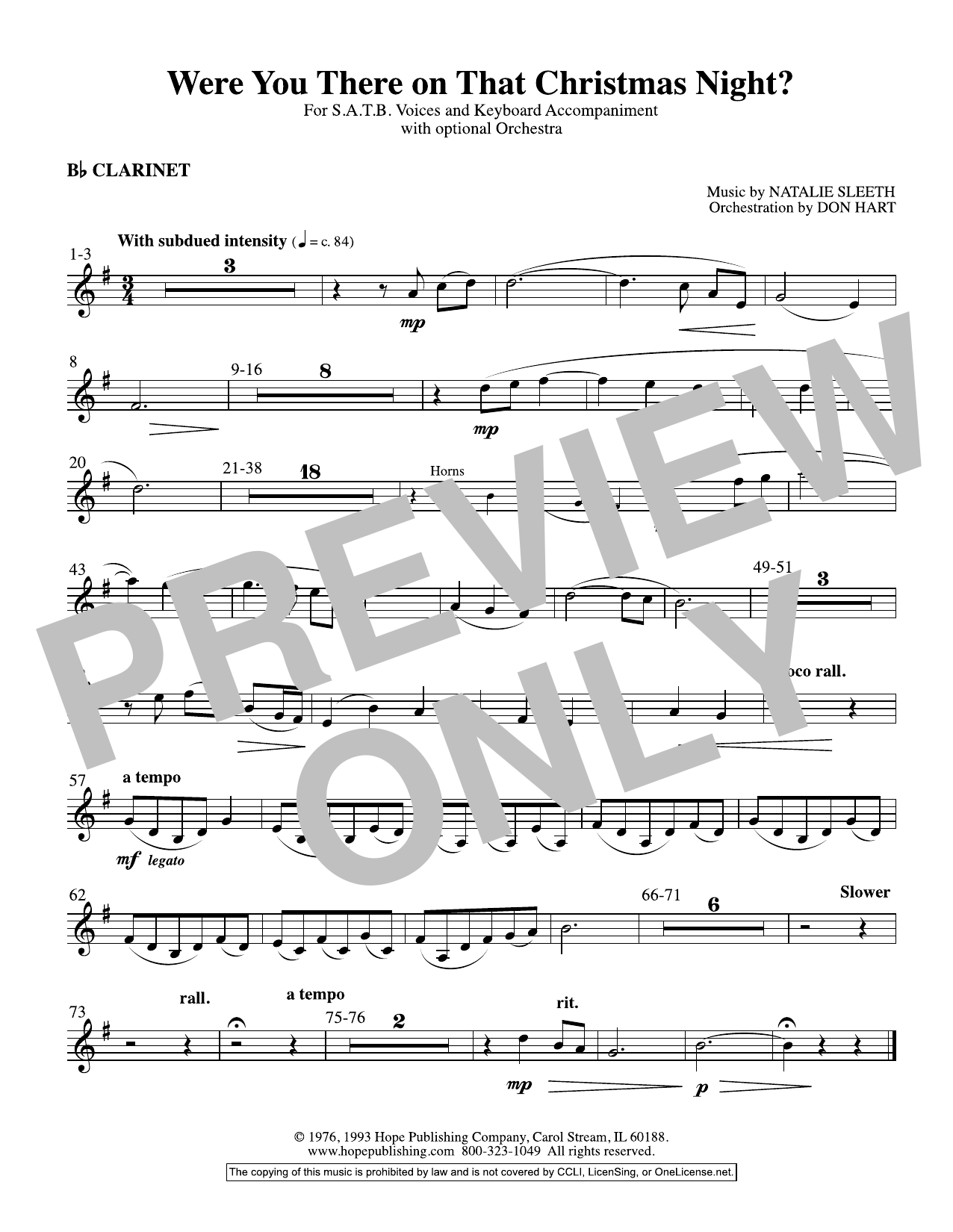 Download NATALIE SLEETH Were You There On That Christmas Night? (arr. Don Hart) - Clarinet Sheet Music and learn how to play Choir Instrumental Pak PDF digital score in minutes
