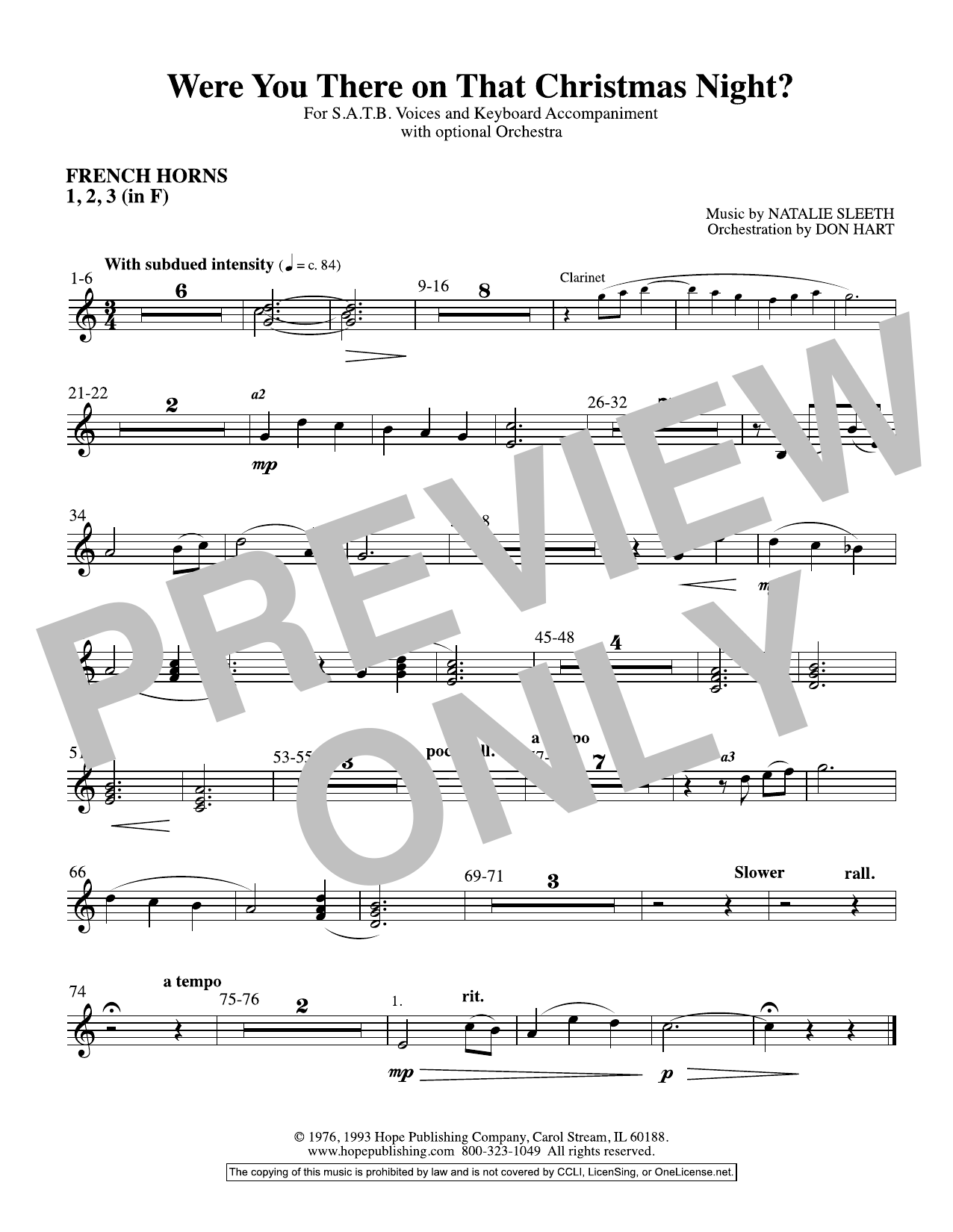 Download NATALIE SLEETH Were You There On That Christmas Night? (arr. Don Hart) - F Horn 1,2,3 Sheet Music and learn how to play Choir Instrumental Pak PDF digital score in minutes