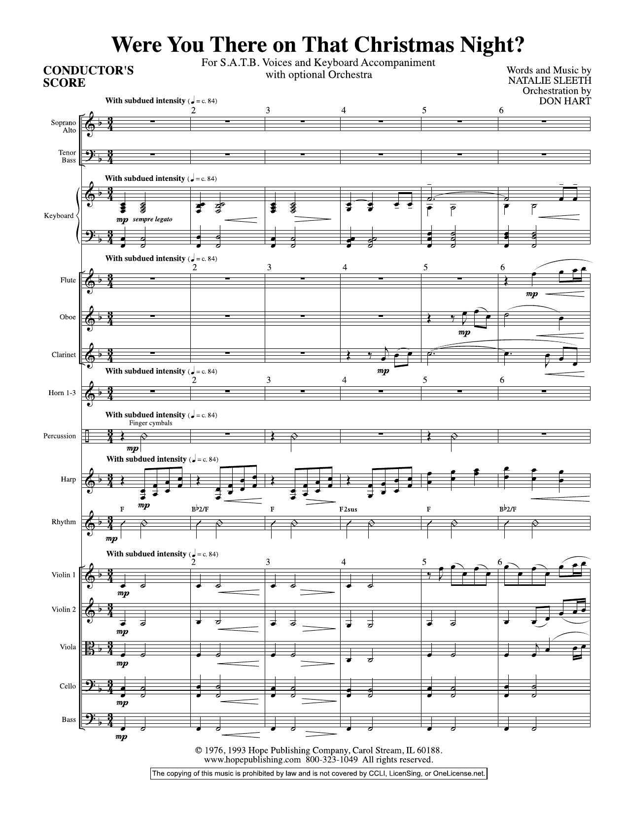 Download NATALIE SLEETH Were You There On That Christmas Night? (arr. Don Hart) - Full Score Sheet Music and learn how to play Choir Instrumental Pak PDF digital score in minutes