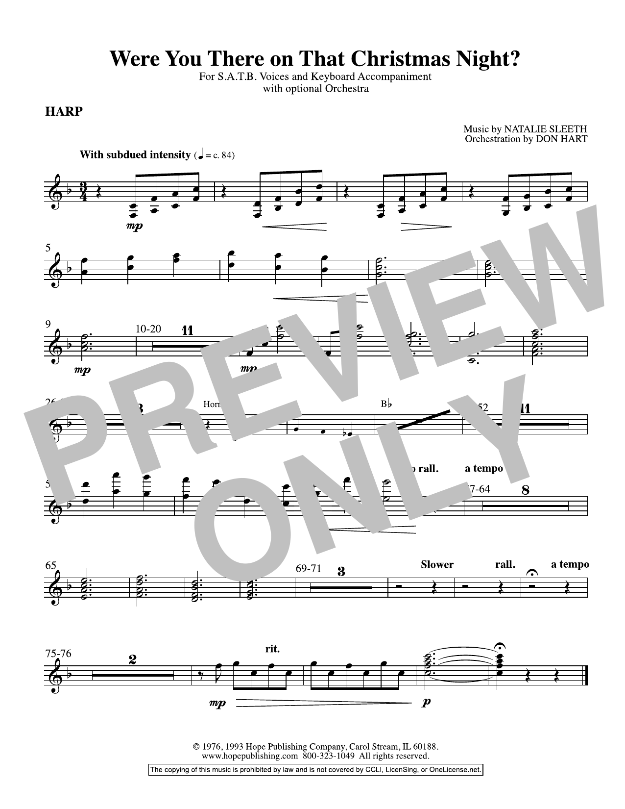 Download NATALIE SLEETH Were You There On That Christmas Night? (arr. Don Hart) - Harp Sheet Music and learn how to play Choir Instrumental Pak PDF digital score in minutes