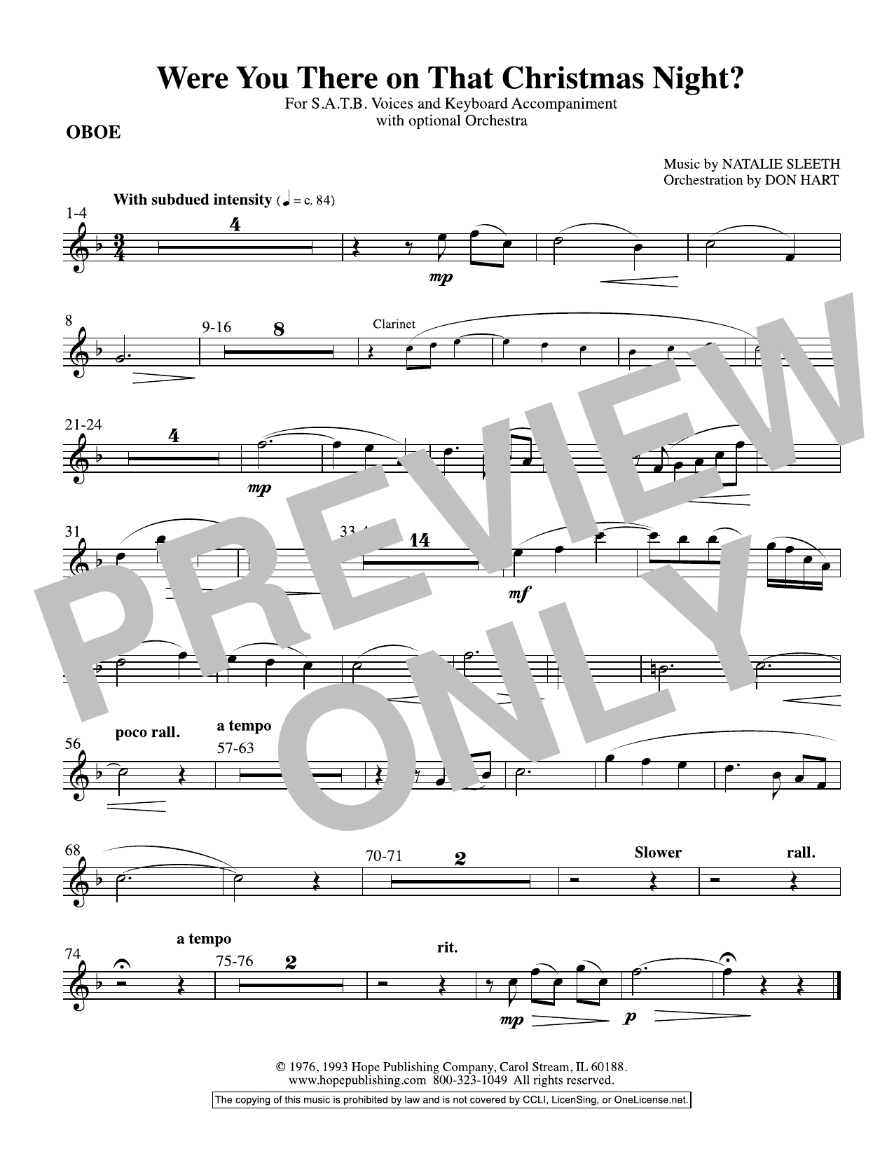 Download NATALIE SLEETH Were You There On That Christmas Night? (arr. Don Hart) - Oboe Sheet Music and learn how to play Choir Instrumental Pak PDF digital score in minutes