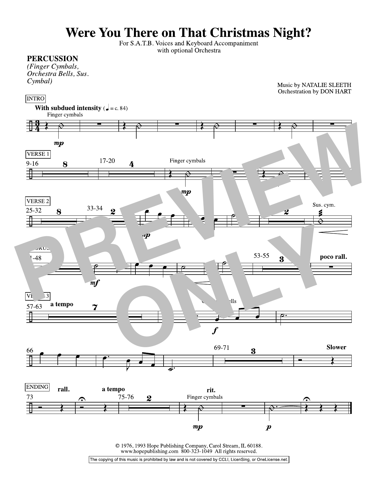 Download NATALIE SLEETH Were You There On That Christmas Night? (arr. Don Hart) - Percussion Sheet Music and learn how to play Choir Instrumental Pak PDF digital score in minutes