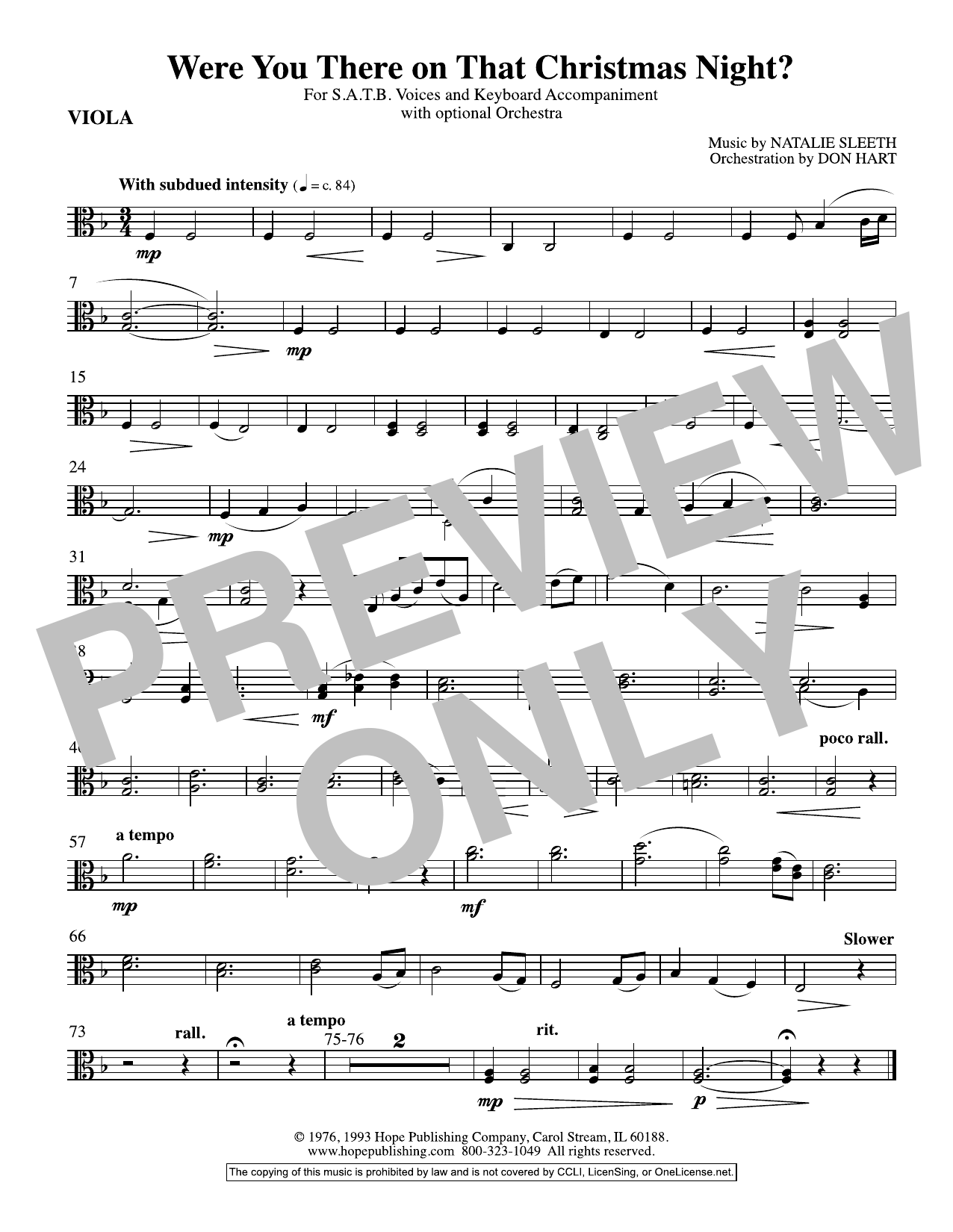Download NATALIE SLEETH Were You There On That Christmas Night? (arr. Don Hart) - Viola Sheet Music and learn how to play Choir Instrumental Pak PDF digital score in minutes