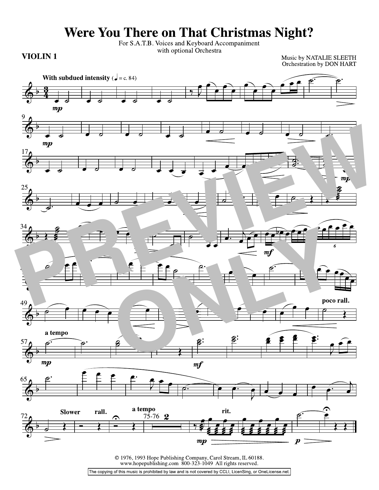 Download NATALIE SLEETH Were You There On That Christmas Night? (arr. Don Hart) - Violin 1 Sheet Music and learn how to play Choir Instrumental Pak PDF digital score in minutes