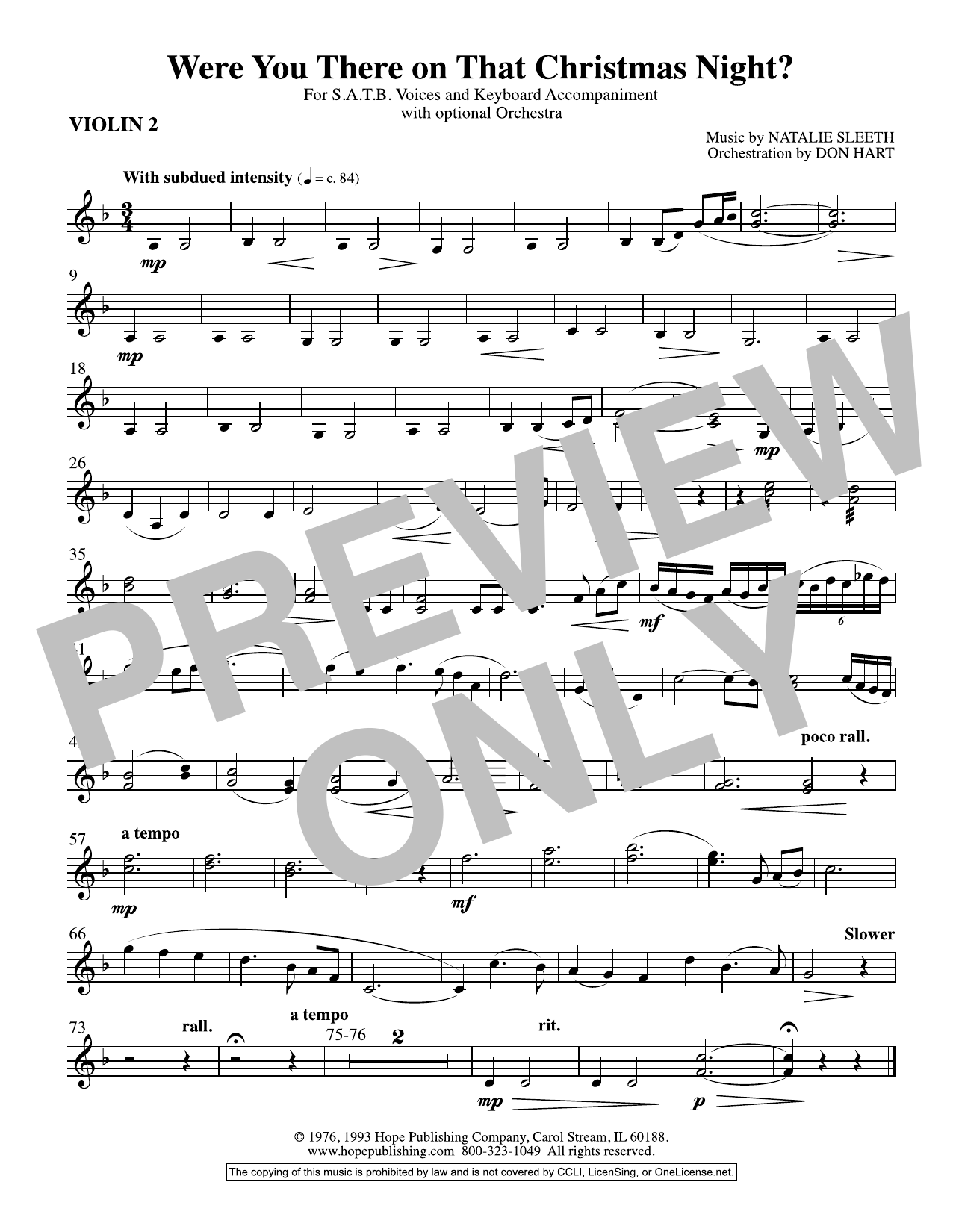 Download NATALIE SLEETH Were You There On That Christmas Night? (arr. Don Hart) - Violin 2 Sheet Music and learn how to play Choir Instrumental Pak PDF digital score in minutes