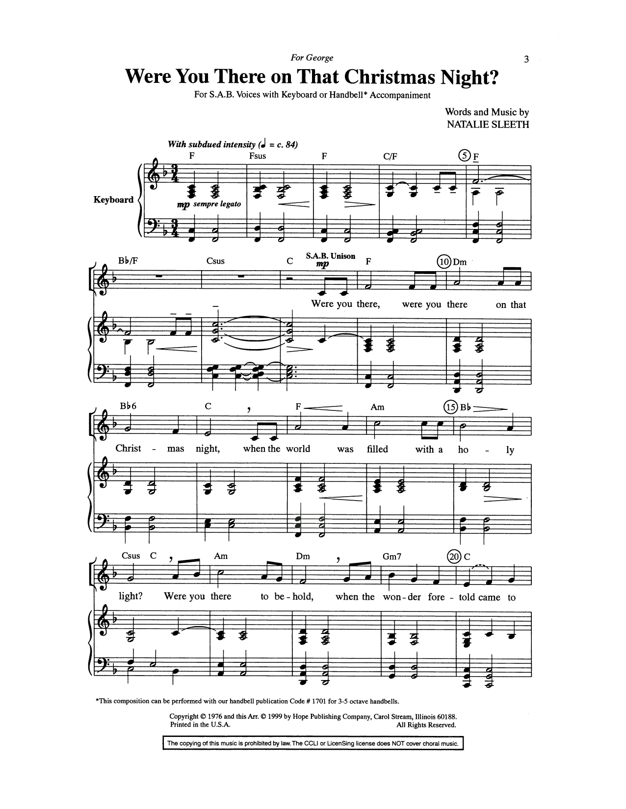 Download NATALIE SLEETH Were You There On That Christmas Night? Sheet Music and learn how to play Unison Choir PDF digital score in minutes