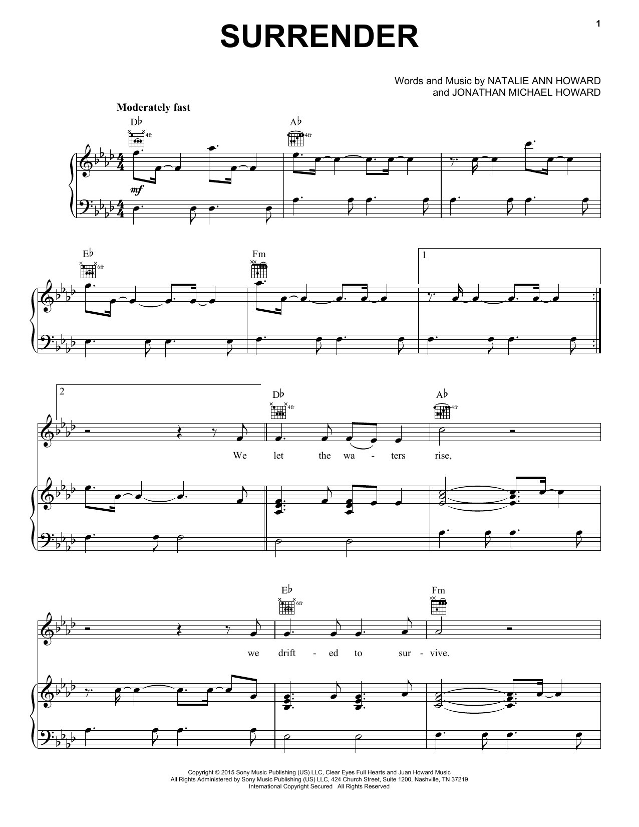 Download Natalie Taylor Surrender Sheet Music and learn how to play Easy Guitar Tab PDF digital score in minutes