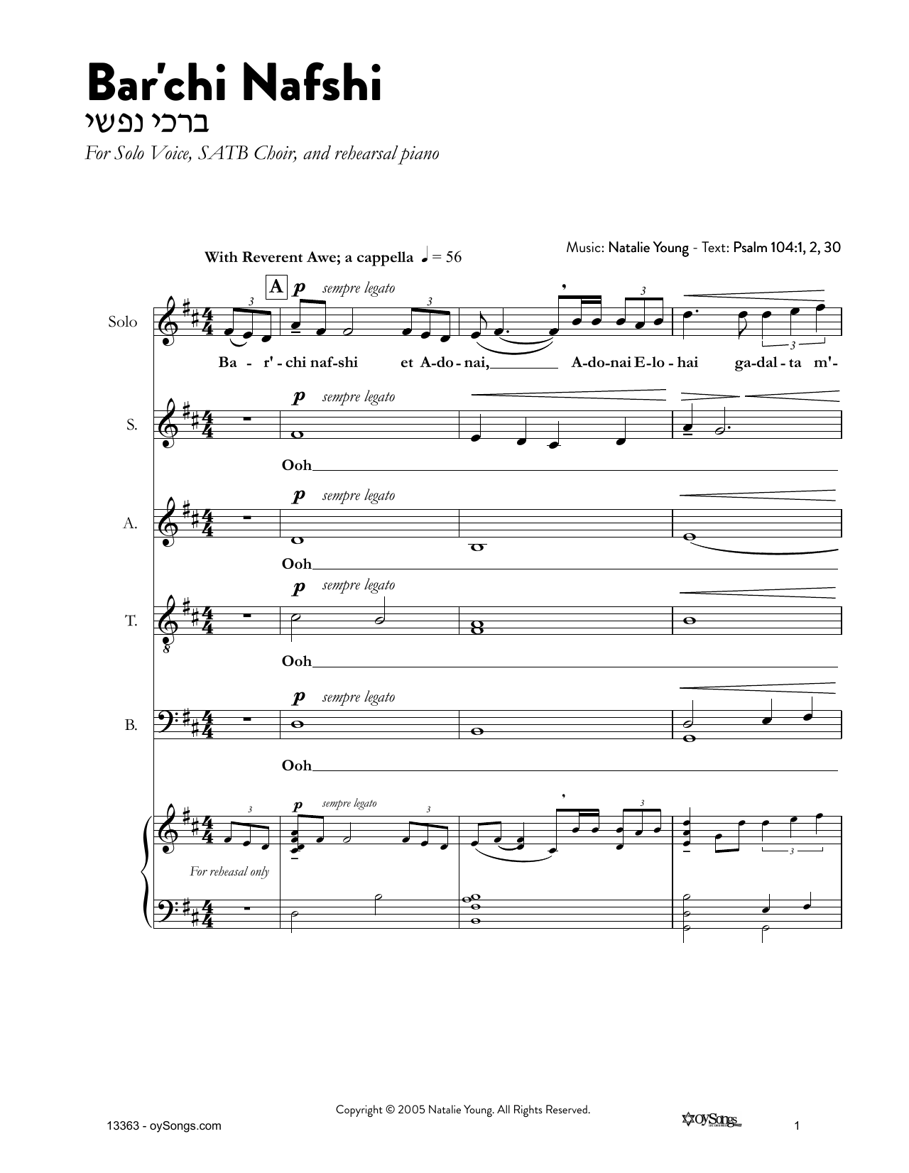 Download Natalie Young Bar'chi Nafshi Sheet Music and learn how to play Choral PDF digital score in minutes