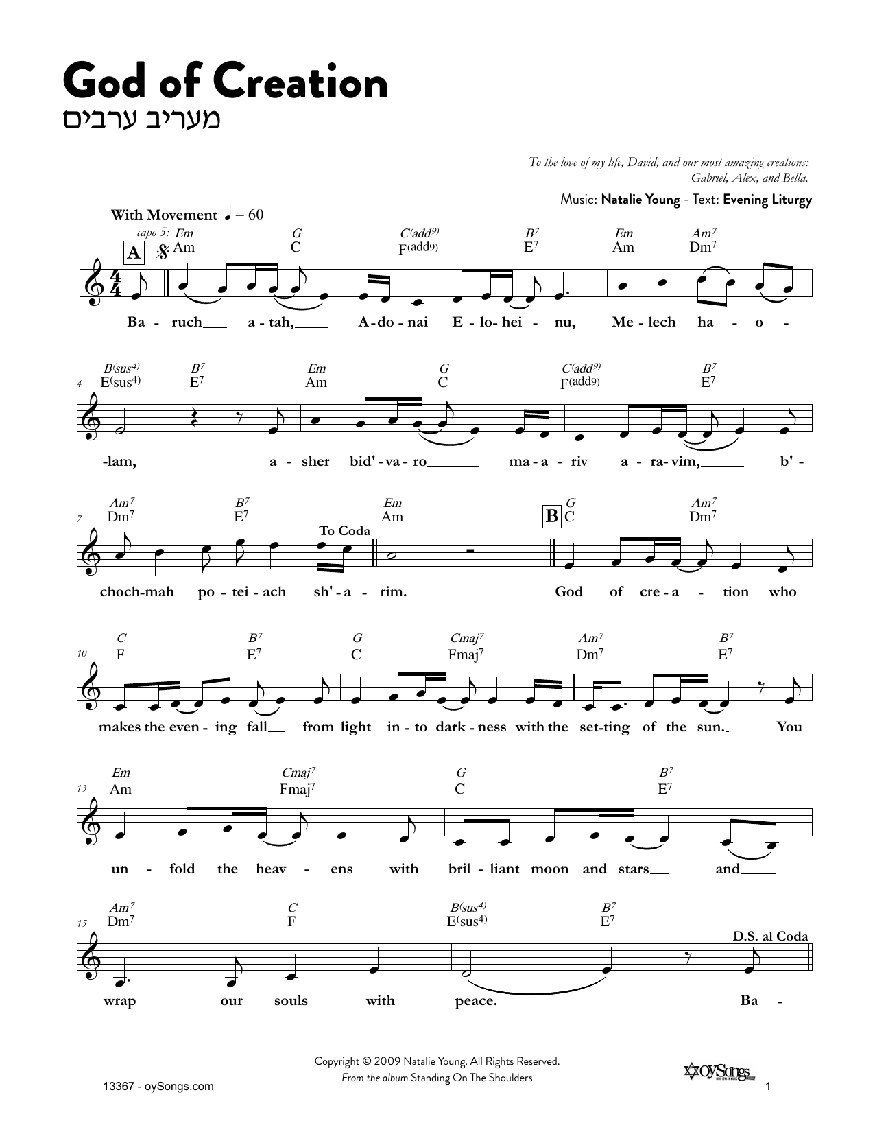 Download Natalie Young God of Creation Sheet Music and learn how to play Melody Line, Lyrics & Chords PDF digital score in minutes