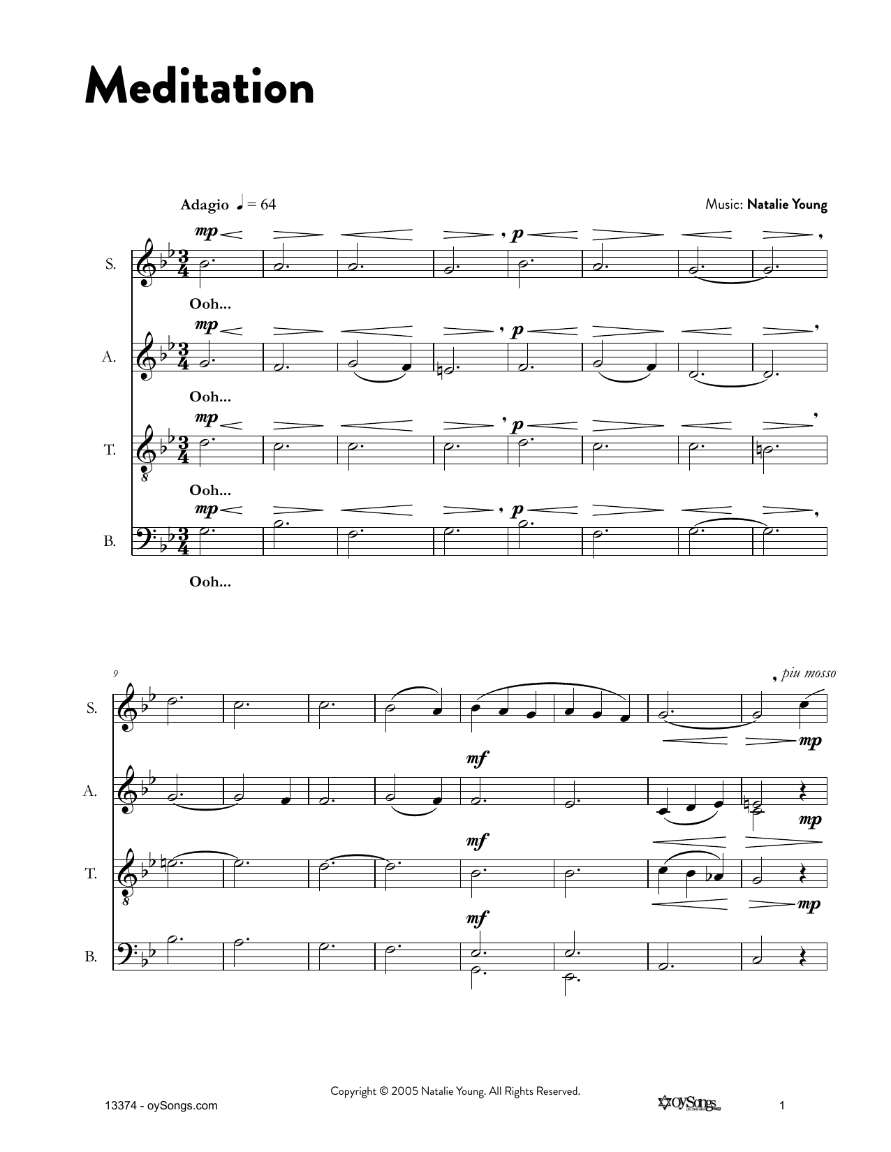 Download Natalie Young Meditation Sheet Music and learn how to play Melody Line, Lyrics & Chords PDF digital score in minutes