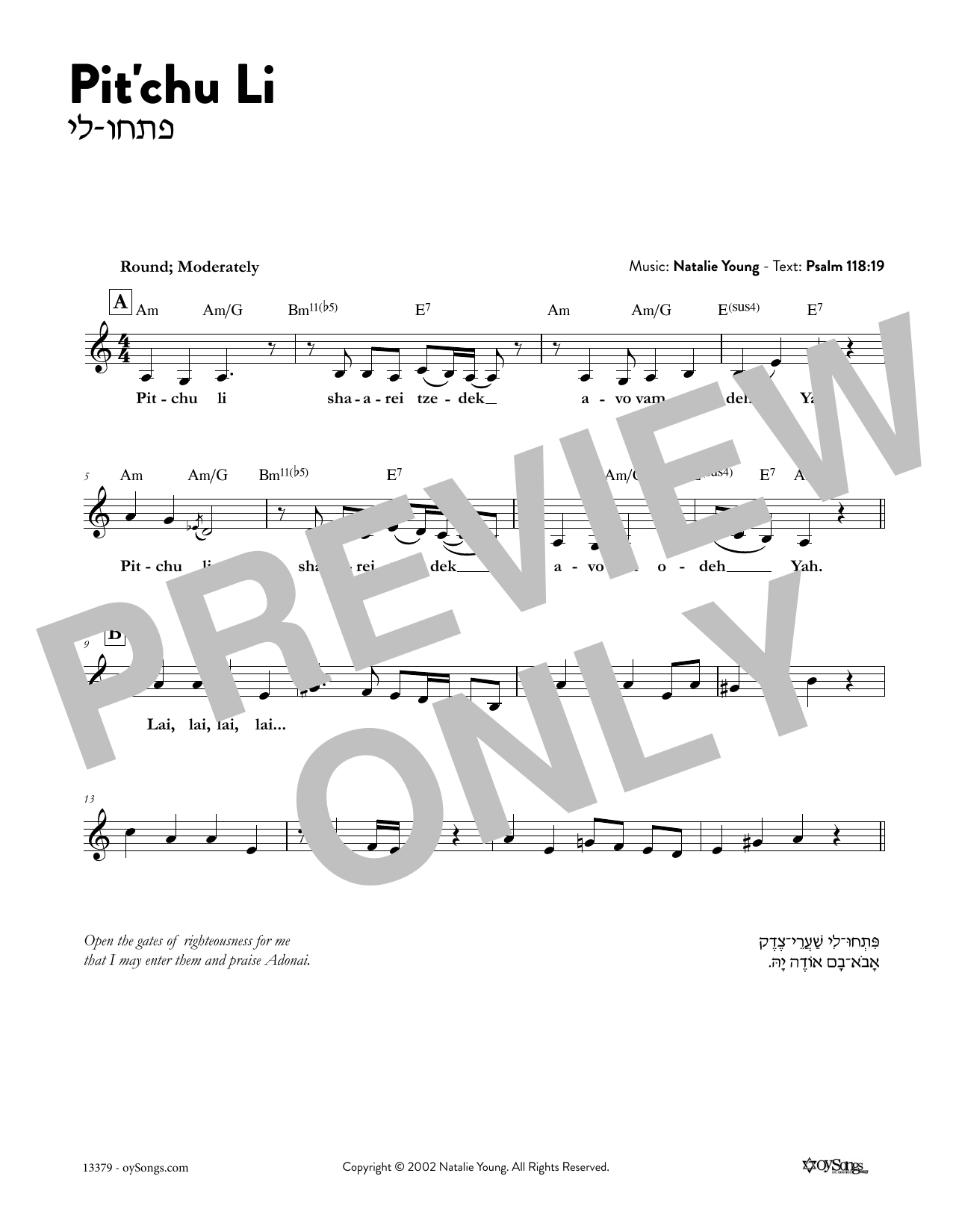 Download Natalie Young Pitchu Li Sheet Music and learn how to play Melody Line, Lyrics & Chords PDF digital score in minutes