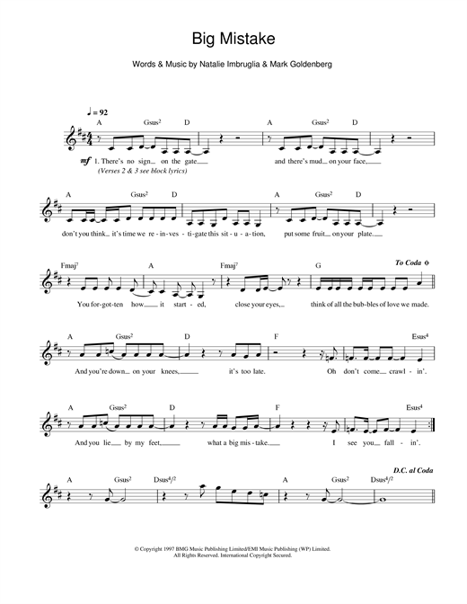 Download Natalie Imbruglia Sheet Music and learn how to play Piano, Vocal & Guitar PDF score in minutes