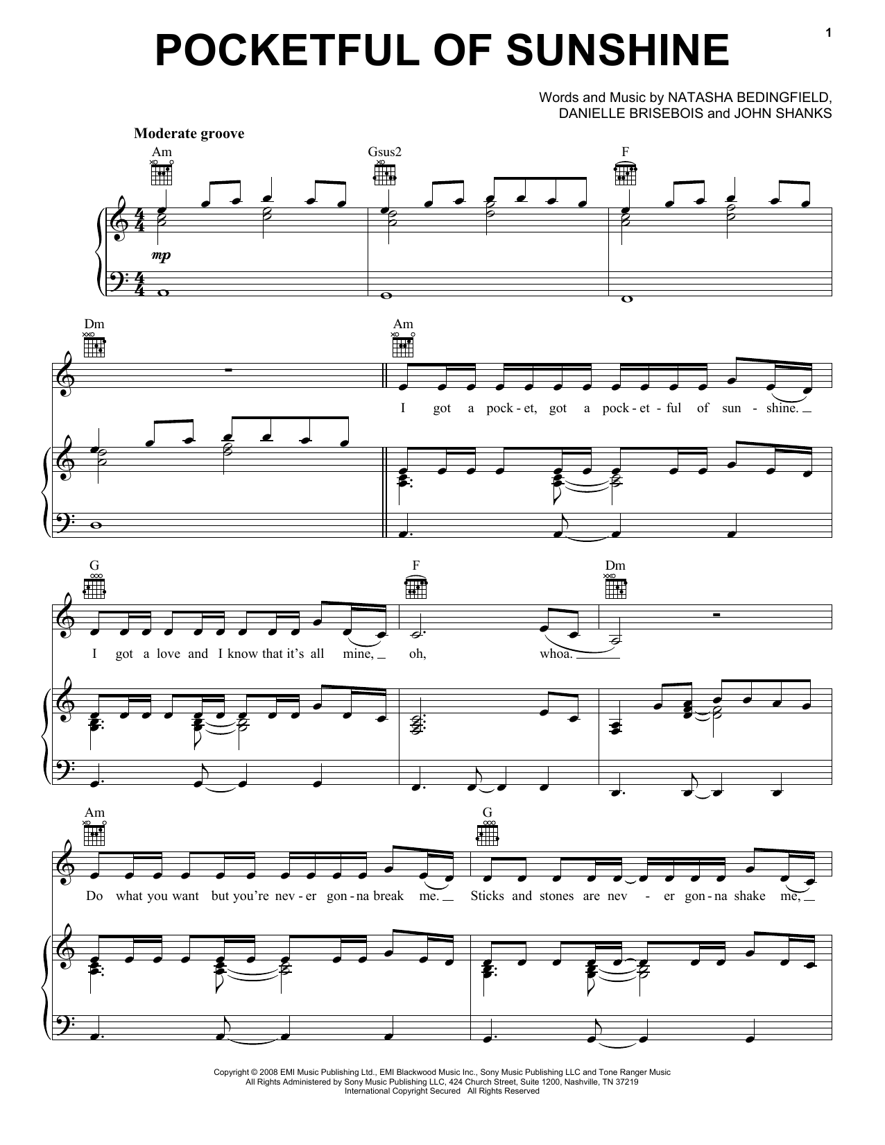 Download Natasha Bedingfield Pocketful Of Sunshine Sheet Music and learn how to play Easy Guitar Tab PDF digital score in minutes