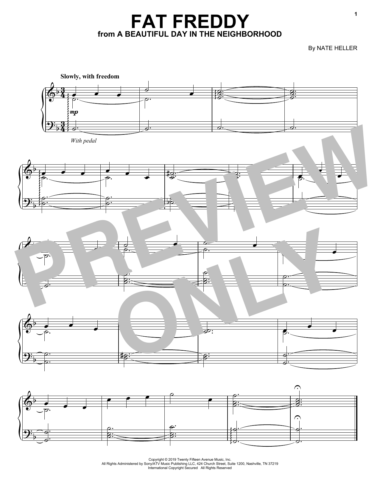 Download Nate Heller Fat Freddy (from A Beautiful Day in the Neighborhood) Sheet Music and learn how to play Piano Solo PDF digital score in minutes