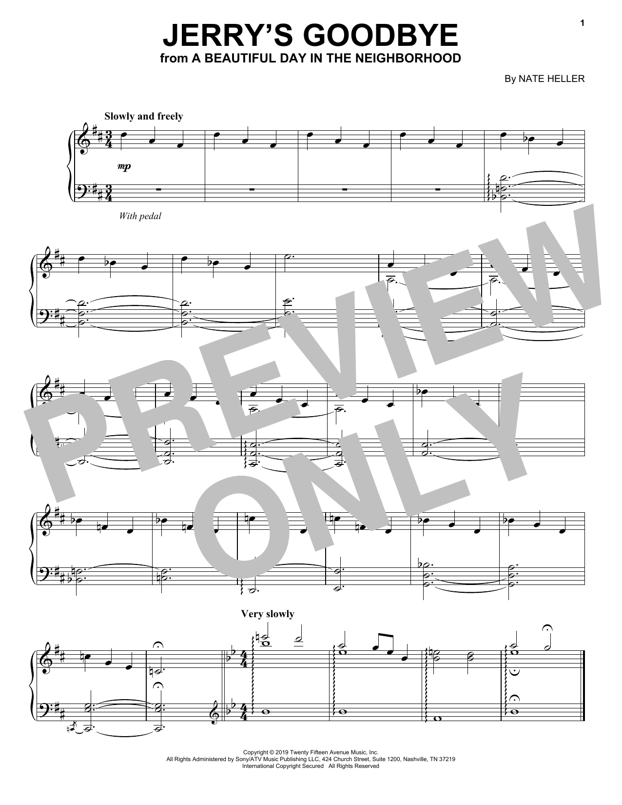 Download Nate Heller Jerry's Goodbye (from A Beautiful Day in the Neighborhood) Sheet Music and learn how to play Piano Solo PDF digital score in minutes