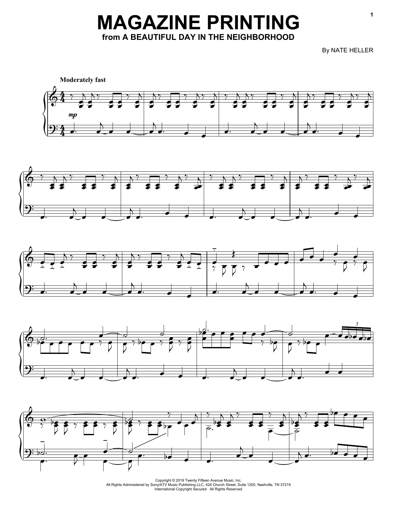 Download Nate Heller Magazine Printing (from A Beautiful Day in the Neighborhood) Sheet Music and learn how to play Piano Solo PDF digital score in minutes