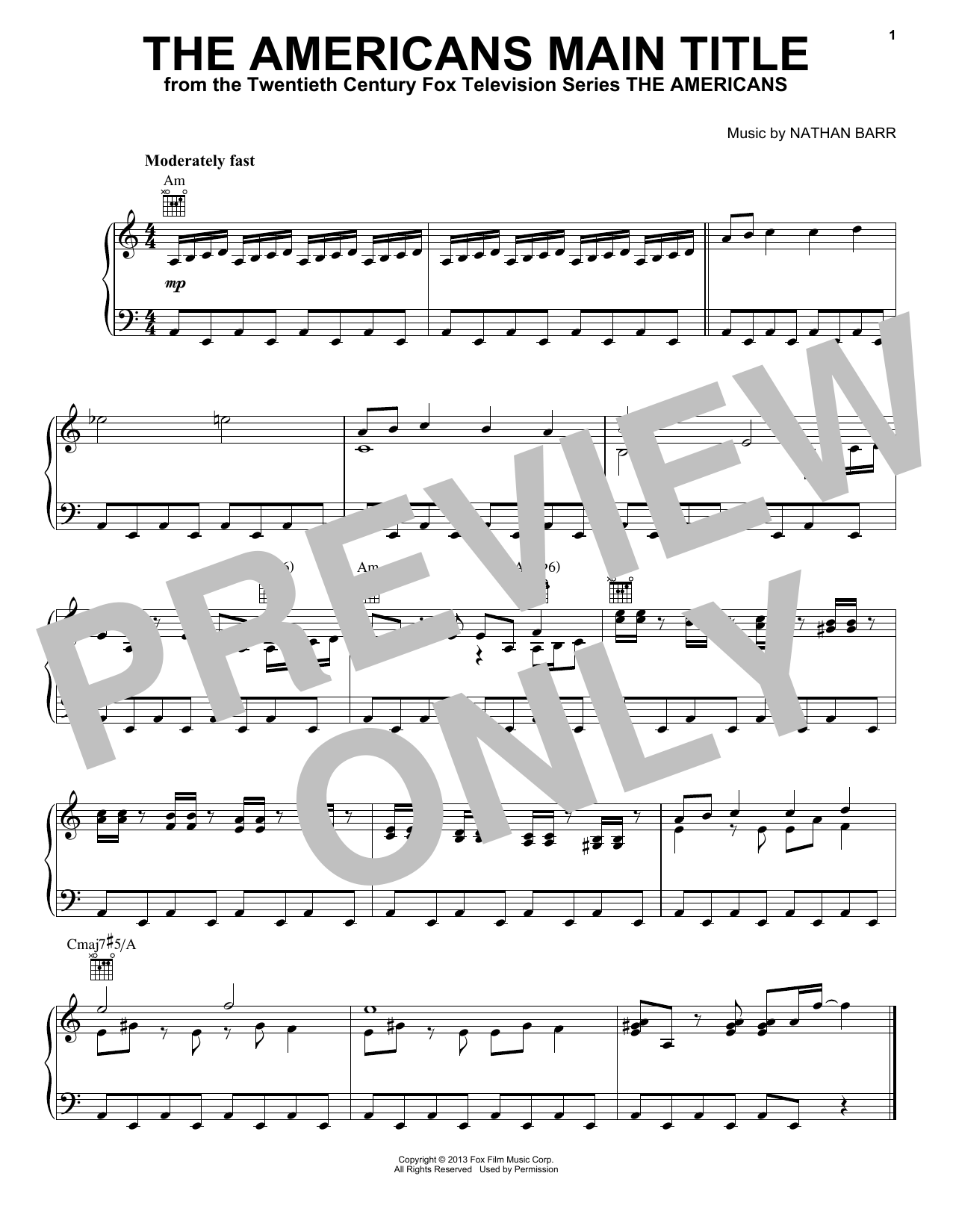 Download Nathan Barr The Americans Main Title Sheet Music and learn how to play Piano Solo PDF digital score in minutes