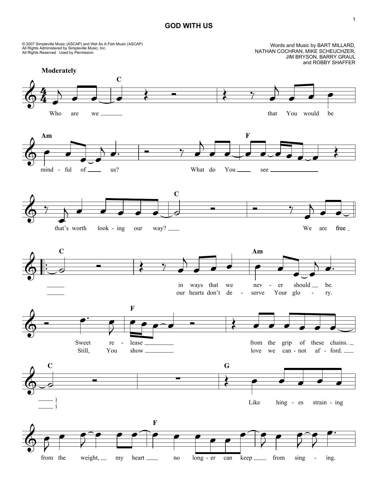 Download Nathan Cochran God With Us Sheet Music and learn how to play Melody Line, Lyrics & Chords PDF digital score in minutes