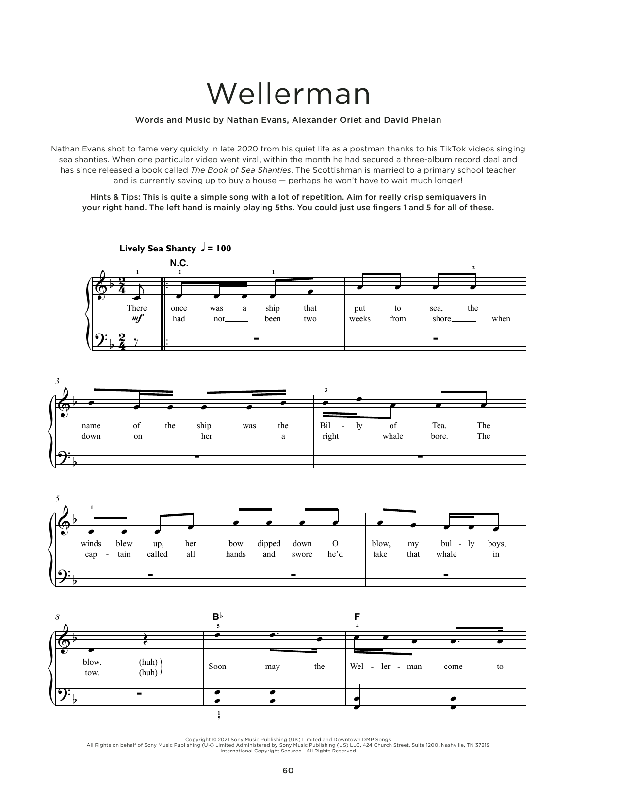 Download Nathan Evans Wellerman Sheet Music and learn how to play Really Easy Piano PDF digital score in minutes