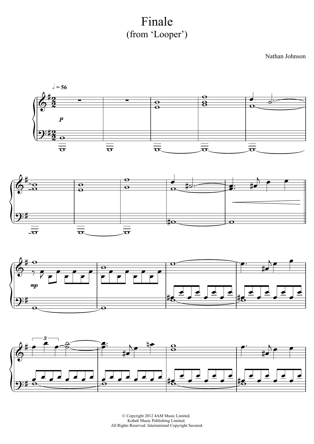 Download Nathan Johnson Finale (From 'Looper') Sheet Music and learn how to play Piano PDF digital score in minutes