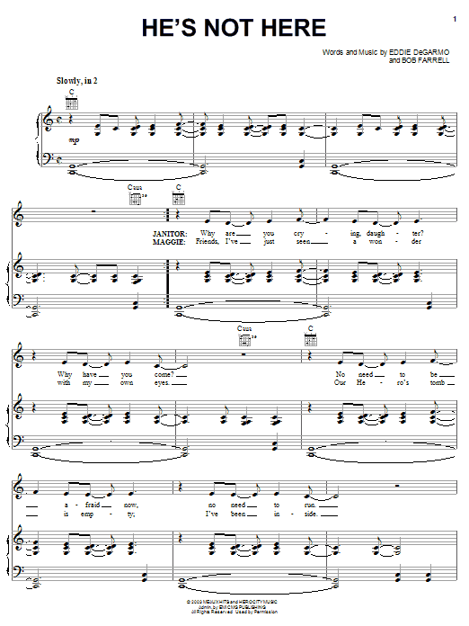 Download Nathan Lee He's Not Here Sheet Music and learn how to play Piano, Vocal & Guitar (Right-Hand Melody) PDF digital score in minutes