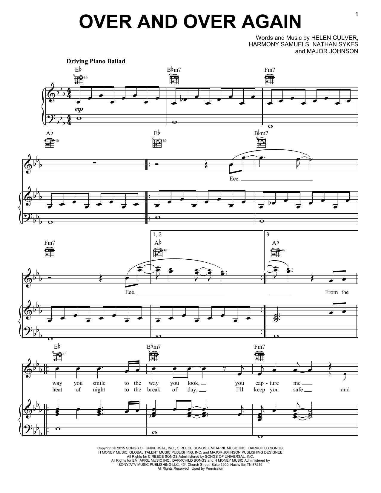 Download Nathan Sykes feat. Ariana Grande Over And Over Again Sheet Music and learn how to play Piano, Vocal & Guitar (Right-Hand Melody) PDF digital score in minutes