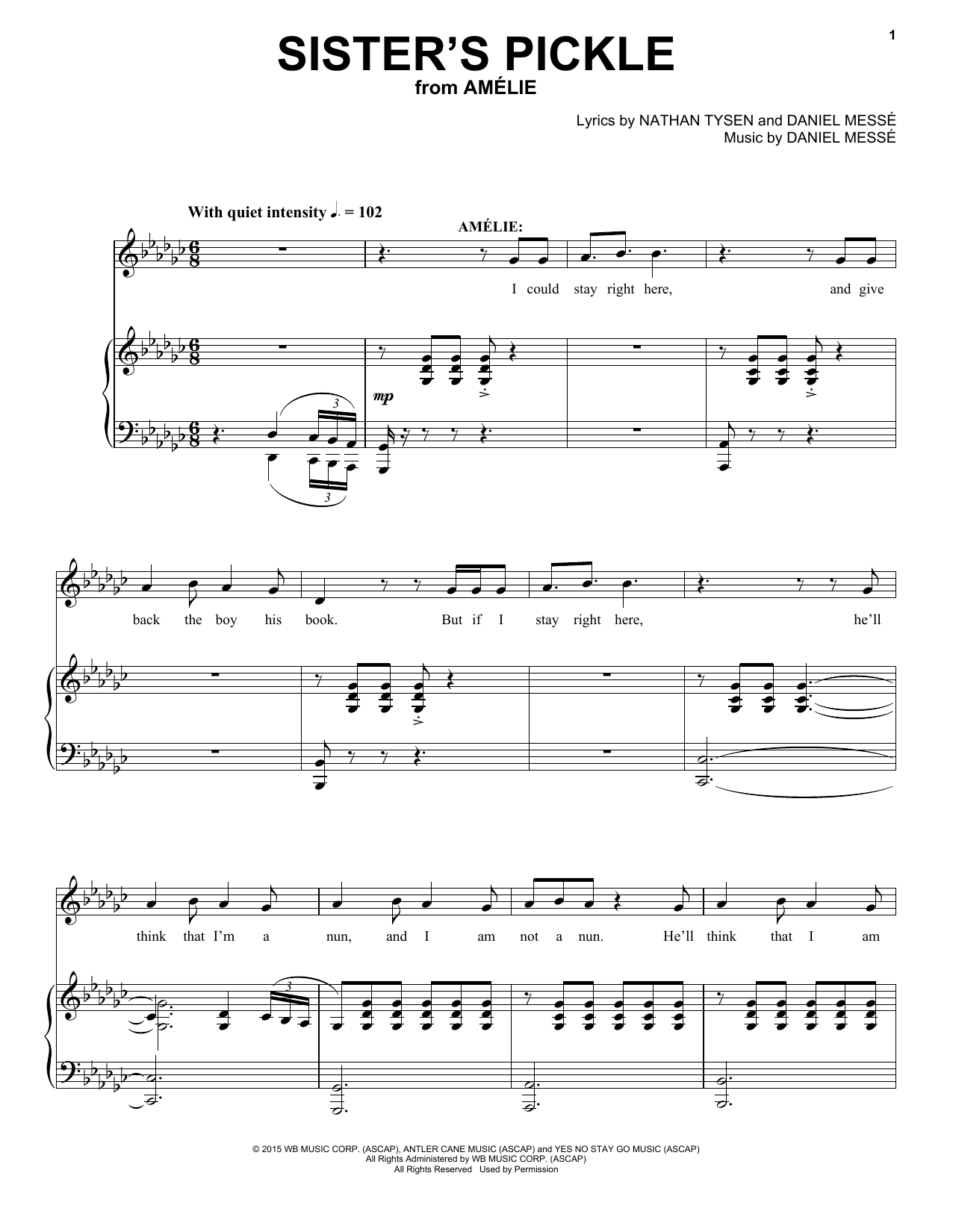 Download Nathan Tysen & Daniel Messé Sister's Pickle Sheet Music and learn how to play Piano & Vocal PDF digital score in minutes